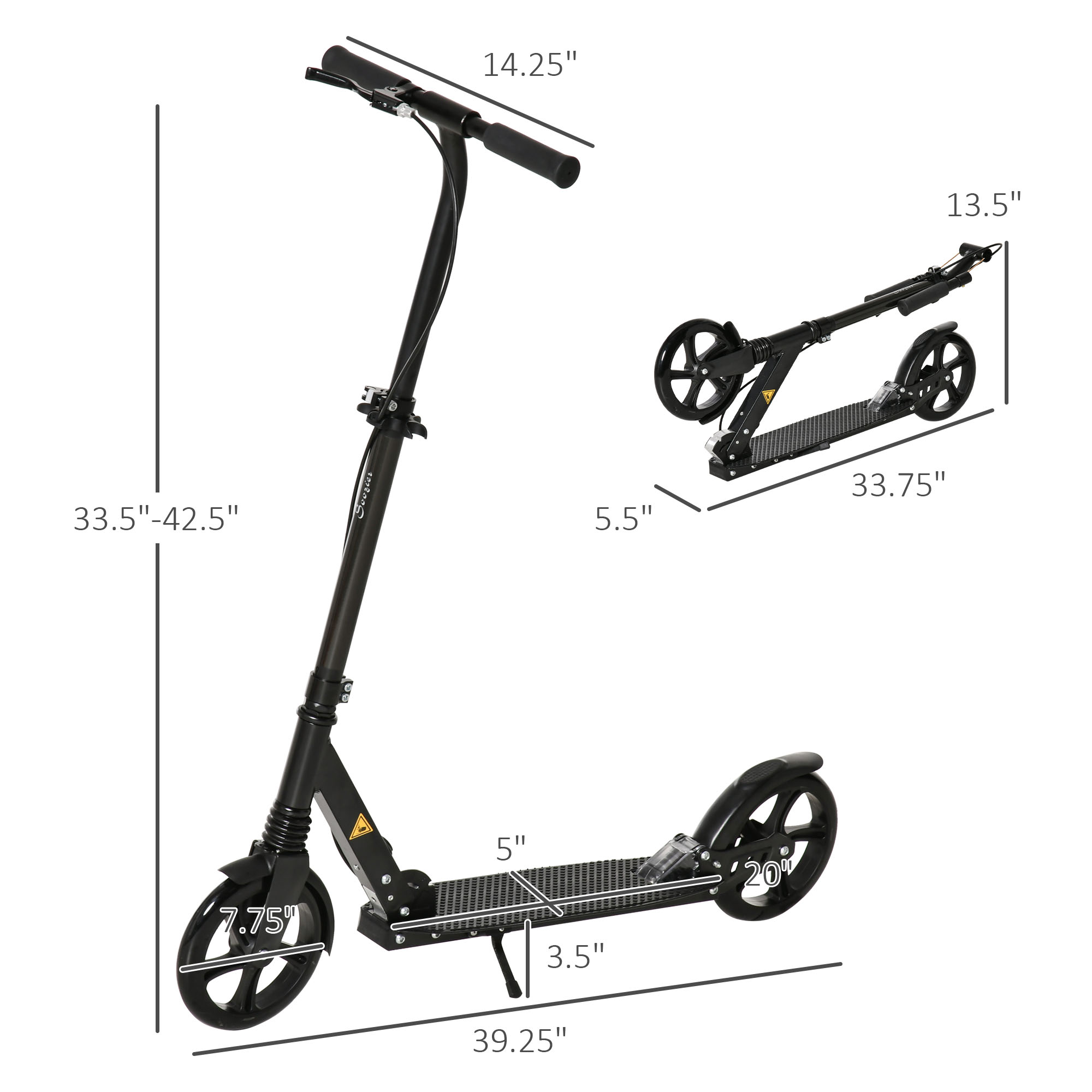 HOMCOM One-click Folding Kick Scooter for 14+ w/ Adjustable Handlebar, Push Scooter with Kickstand, Dual Brake System, Shock Absorber, Black