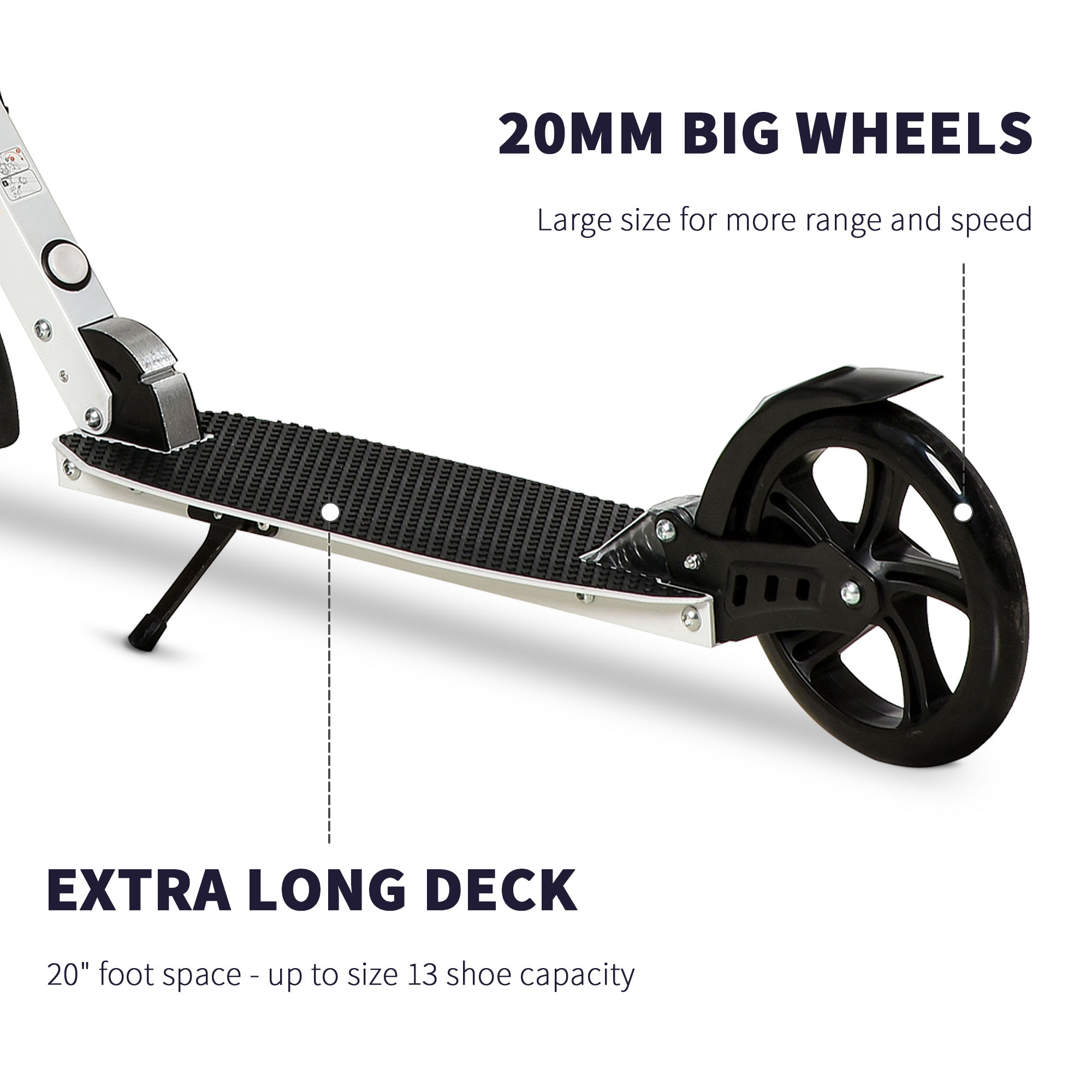 HOMCOM One-click Folding Kick Scooter for 14+ w/ Adjustable Handlebar, Push Scooter with Kickstand, Dual Brake System, Shock Absorber, White