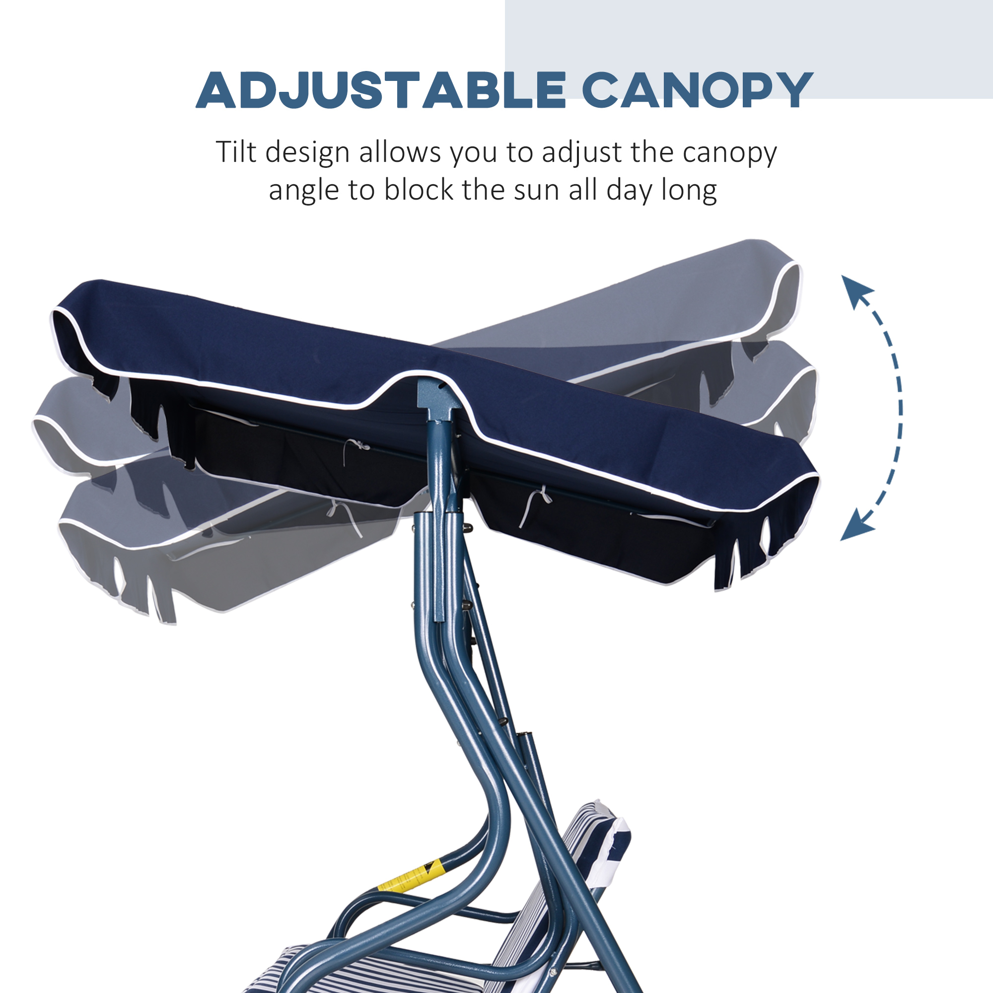 Outsunny Outdoor 3-Seater Swing Chair with Adjustable Canopy & Durable Metal Frame, Blue Stripes
