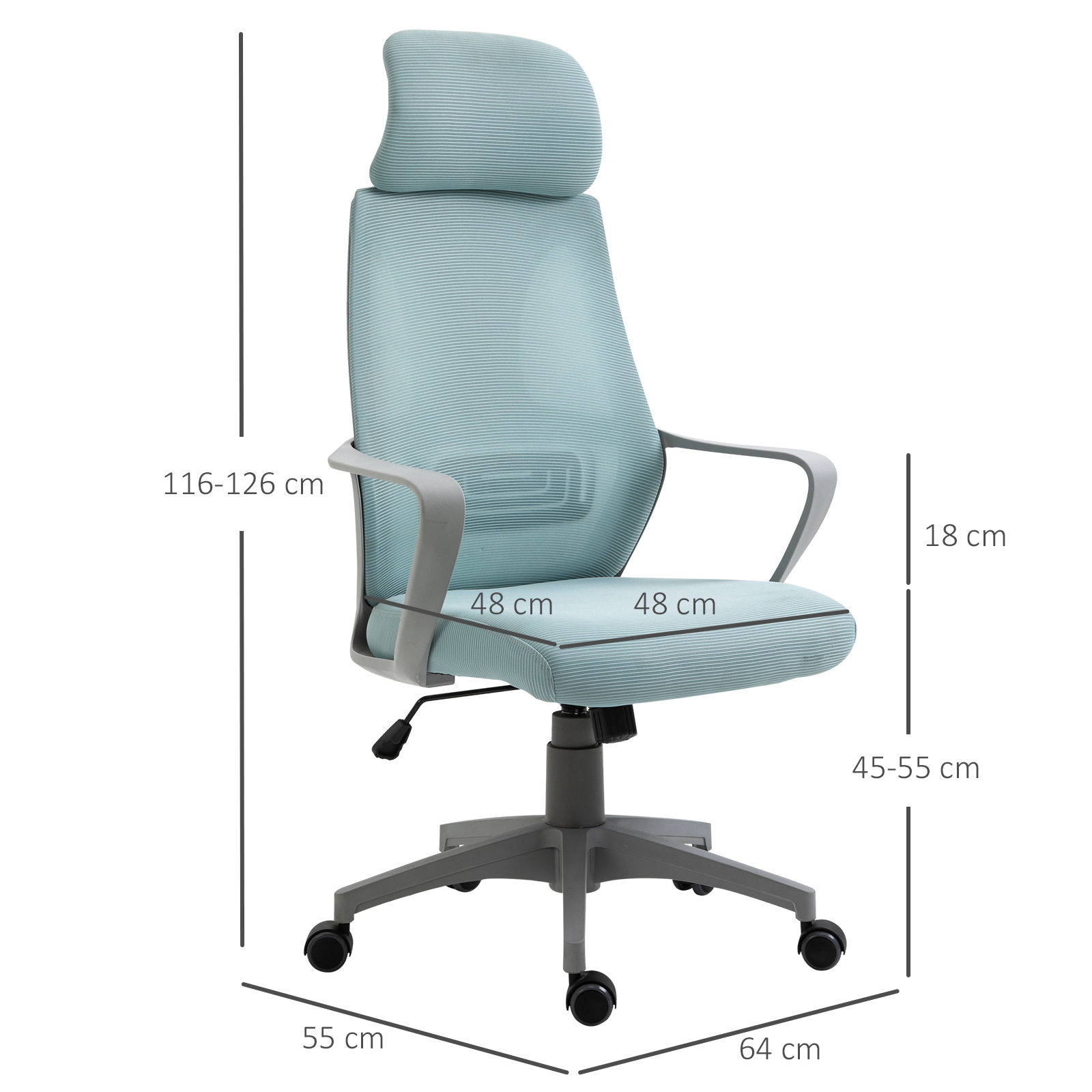 Vinsetto Ergonomic Mesh Office Chair with Wheels, High Back, Adjustable Height, Home Office Comfort, Blue