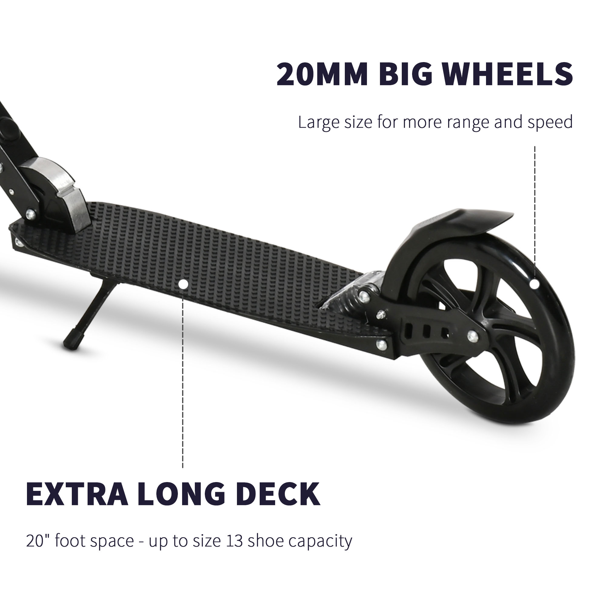 HOMCOM One-click Folding Kick Scooter for 14+ w/ Adjustable Handlebar, Push Scooter with Kickstand, Dual Brake System, Shock Absorber, Black