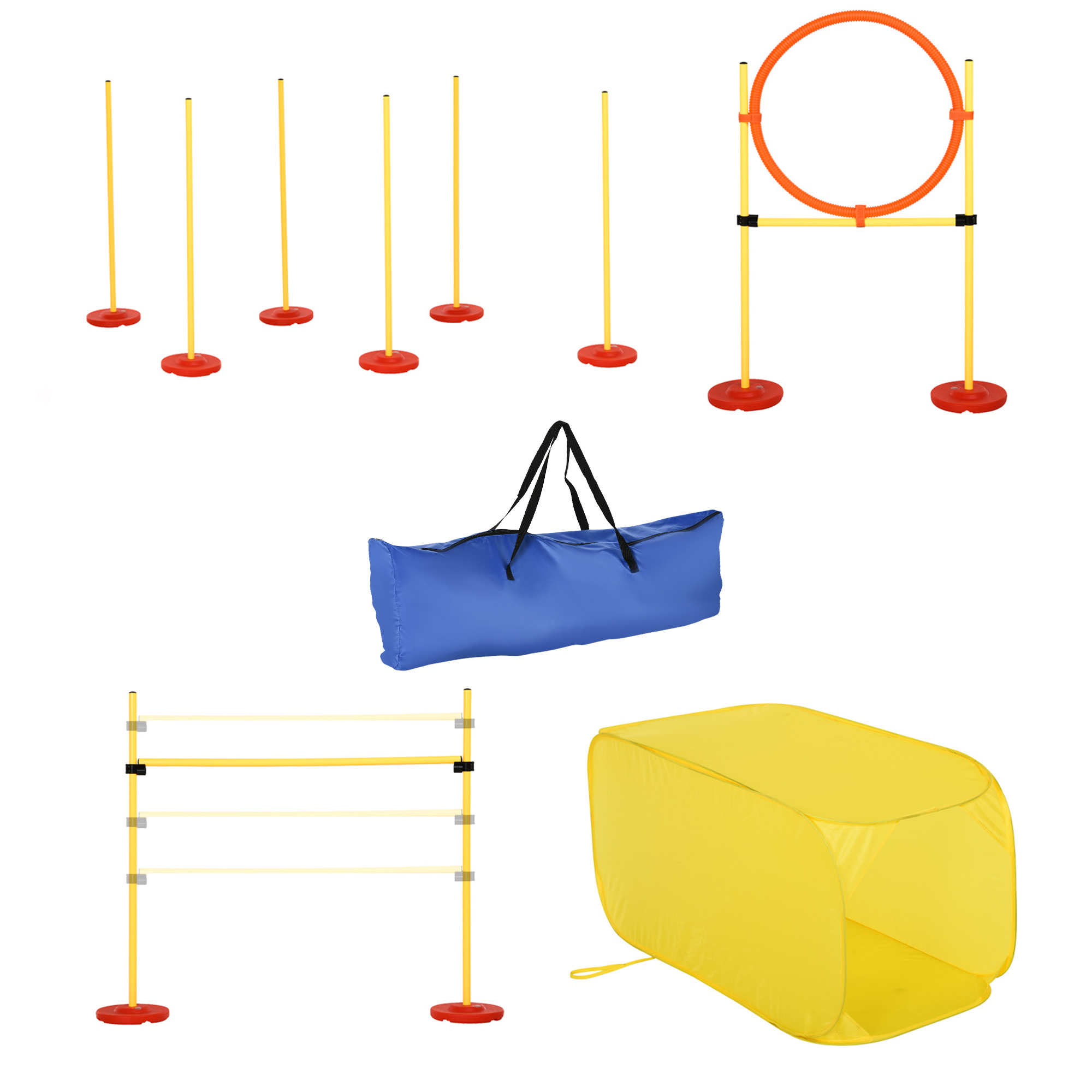 PawHut Agility sport pour chiens équipement complet haies, slalom, tunnel + sac de transport jaune
