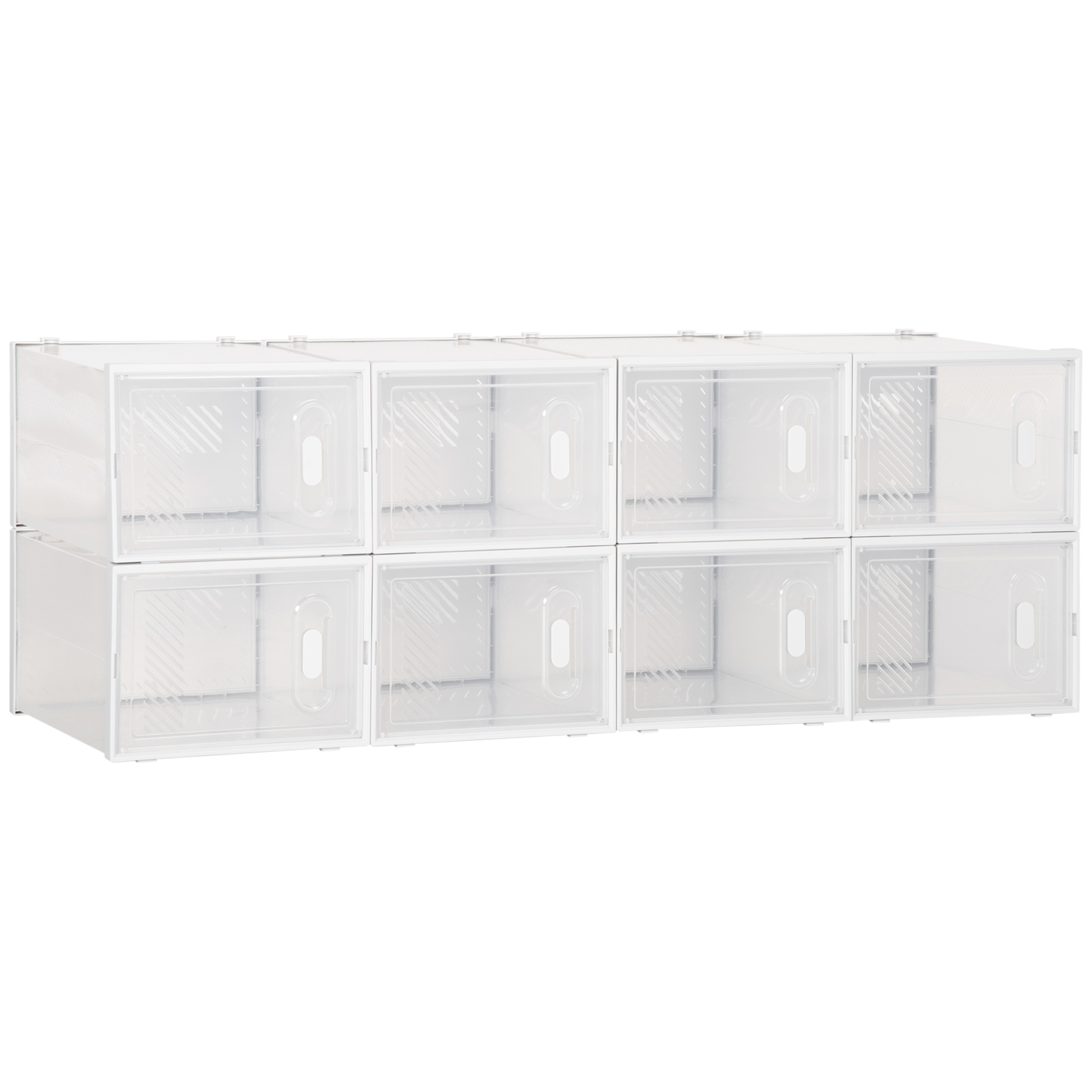 HOMCOM Mobile Scarpiera Modulare Salvaspazio per Interni con Fori di Ventilazione, 8 Cubi 28x36x21cm in Plastica PP, Bianco e Trasparente