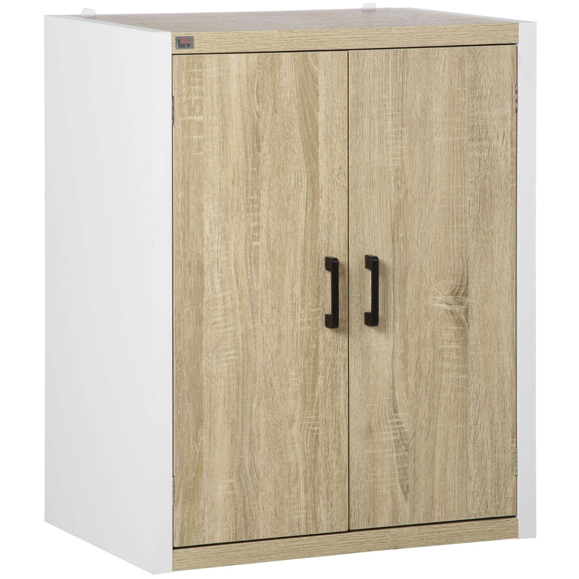 HOMCOM Mobiletto Multiuso per Ingresso e Soggiorno, Armadietto 2 Ante con Mensola Regolabile in MDF, 62x40x77cm, Bianco e Legno