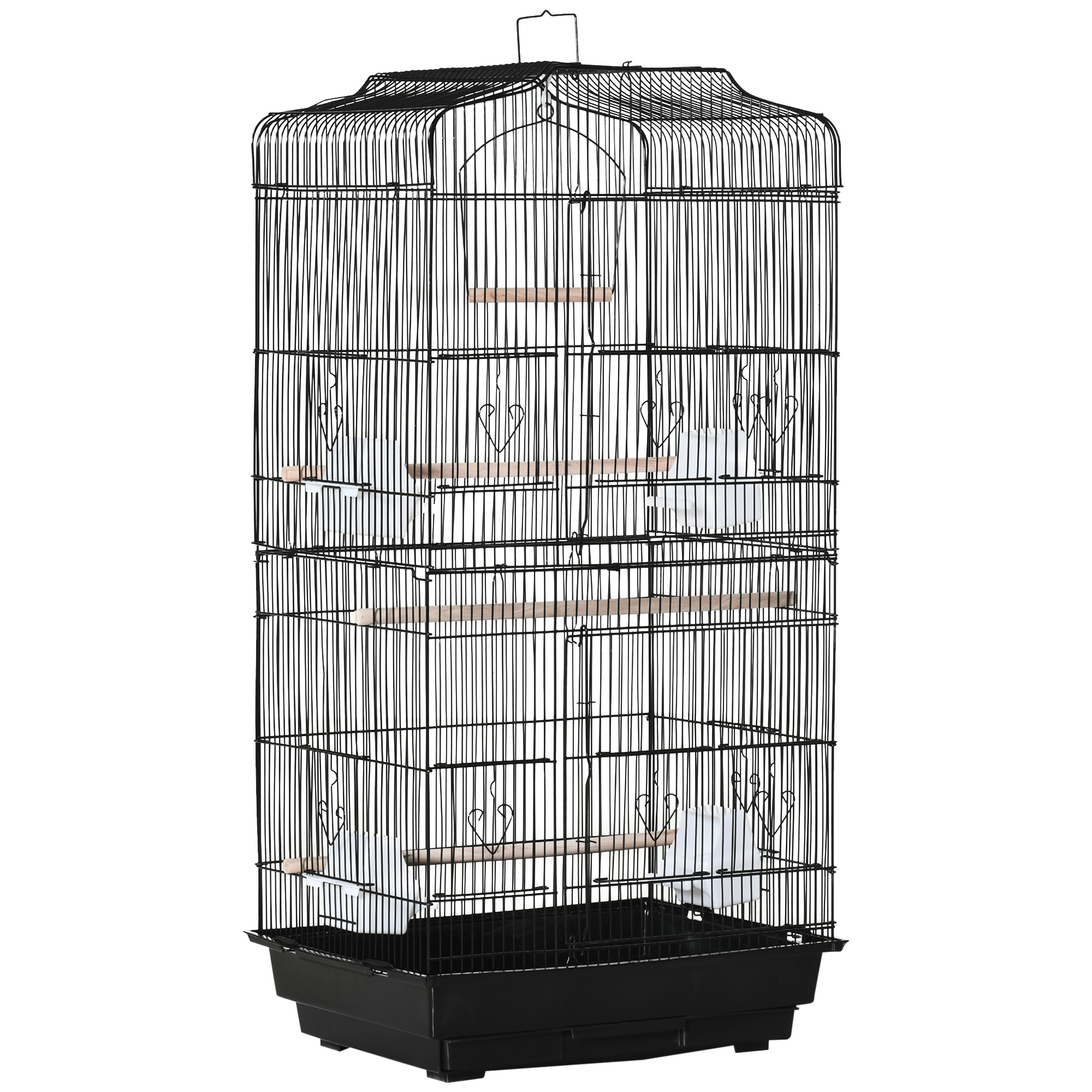 Pawhut Cage à oiseaux volière avec mangeoires perchoirs plateau excrément amovible cage pour canaris perruches perroquets 46,5 x 35,5 x 92 cm noir