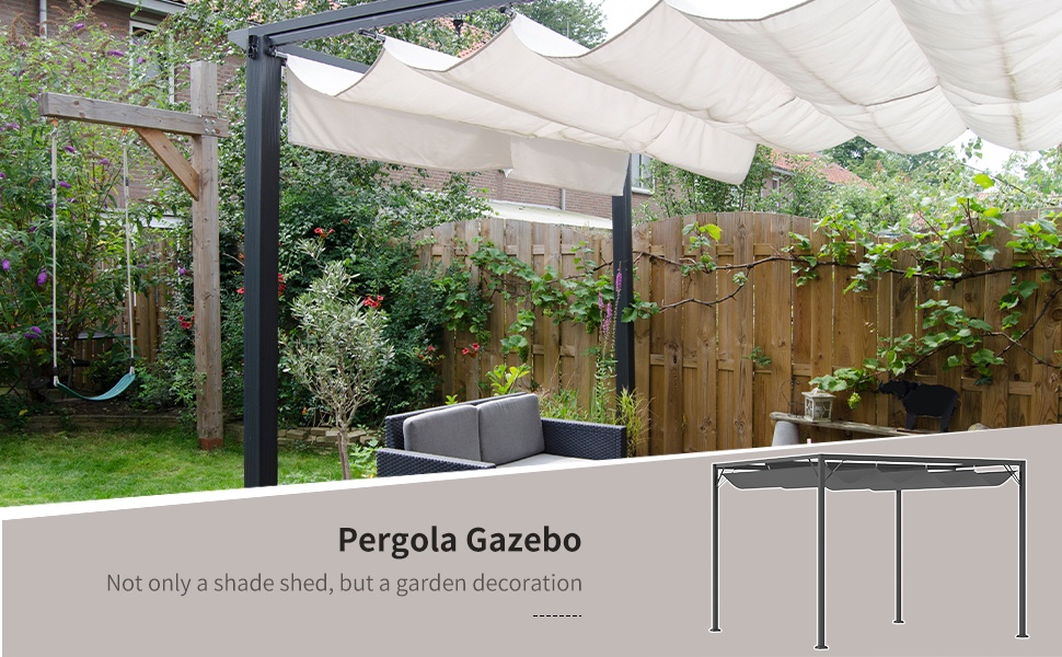 Outsunny 3(m) Outdoor Pergola Retractable Canopy Wall Mounted Gazebo Patio Shelter Sun Shade, Grey