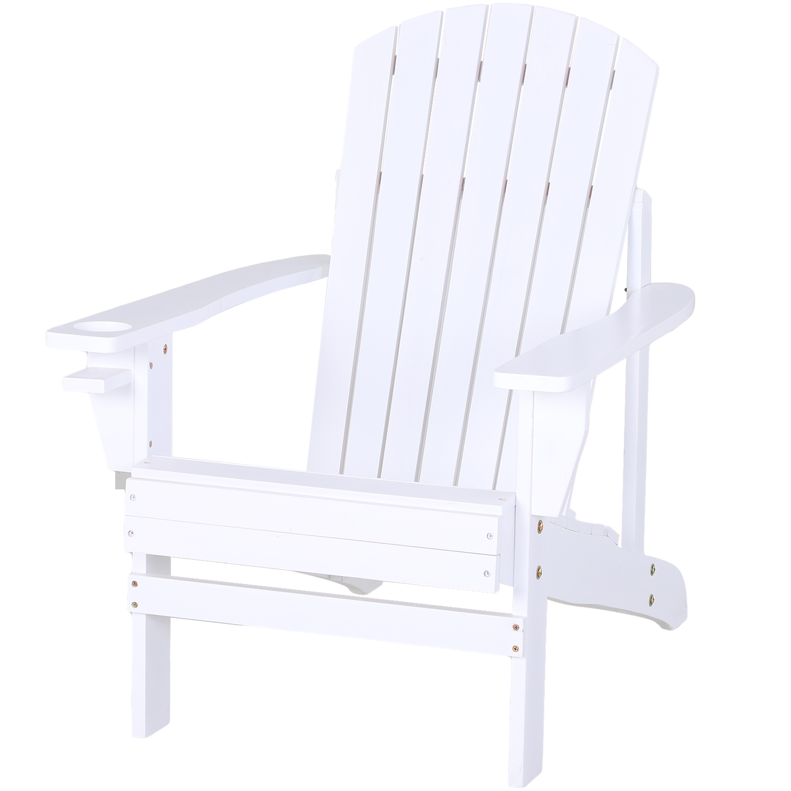 Outsunny Sedia da Giardino Adirondack in Legno Bianco, Con Porta Bicchieri, Impermeabile e Anti-Muffa, 97x72.5x93cm