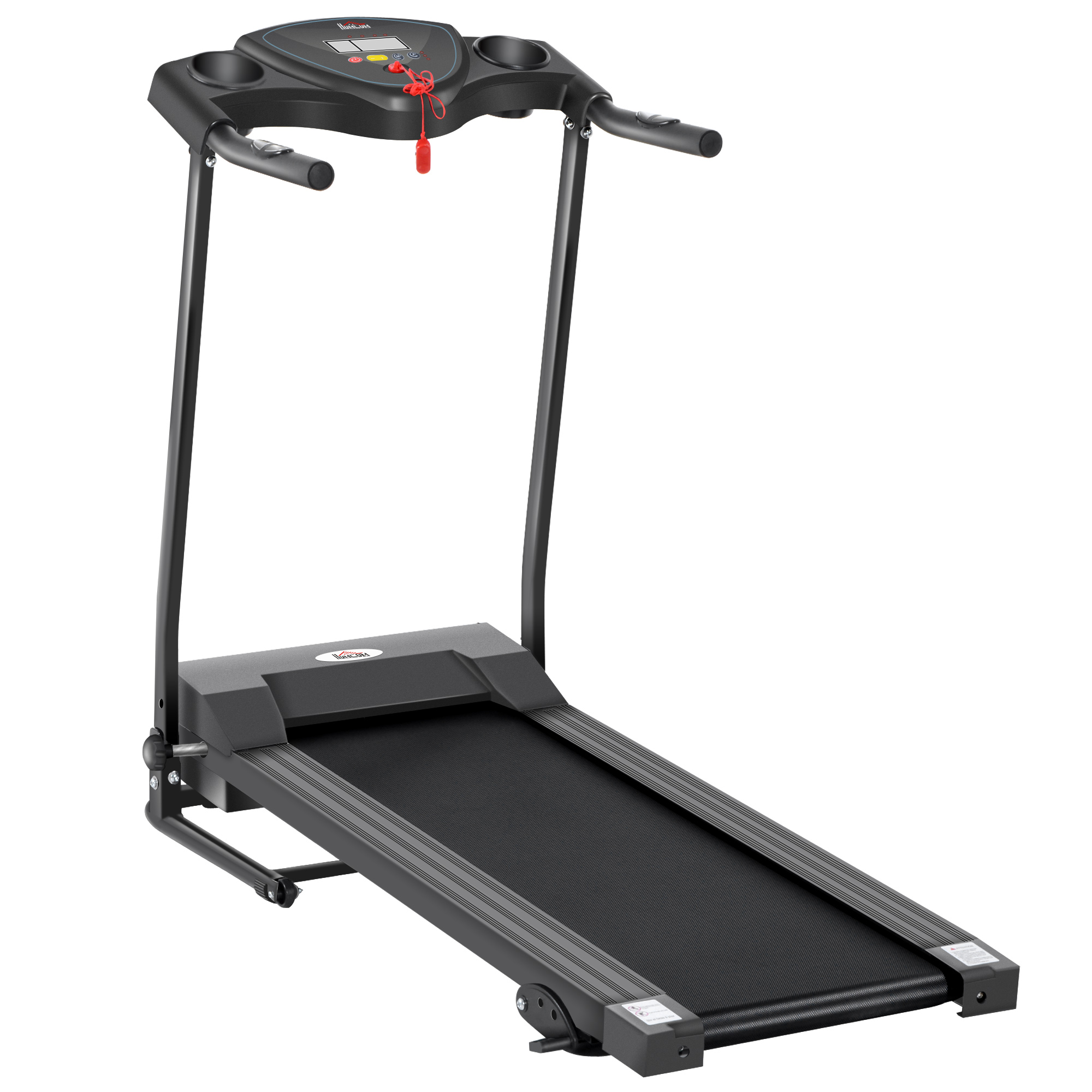 HOMCOM Tapis Roulant Elettrico con Schermo LCD Pieghevole per Allenamento a Casa o in Ufficio, 0.75 HP, Velocità 10km/h, Nero