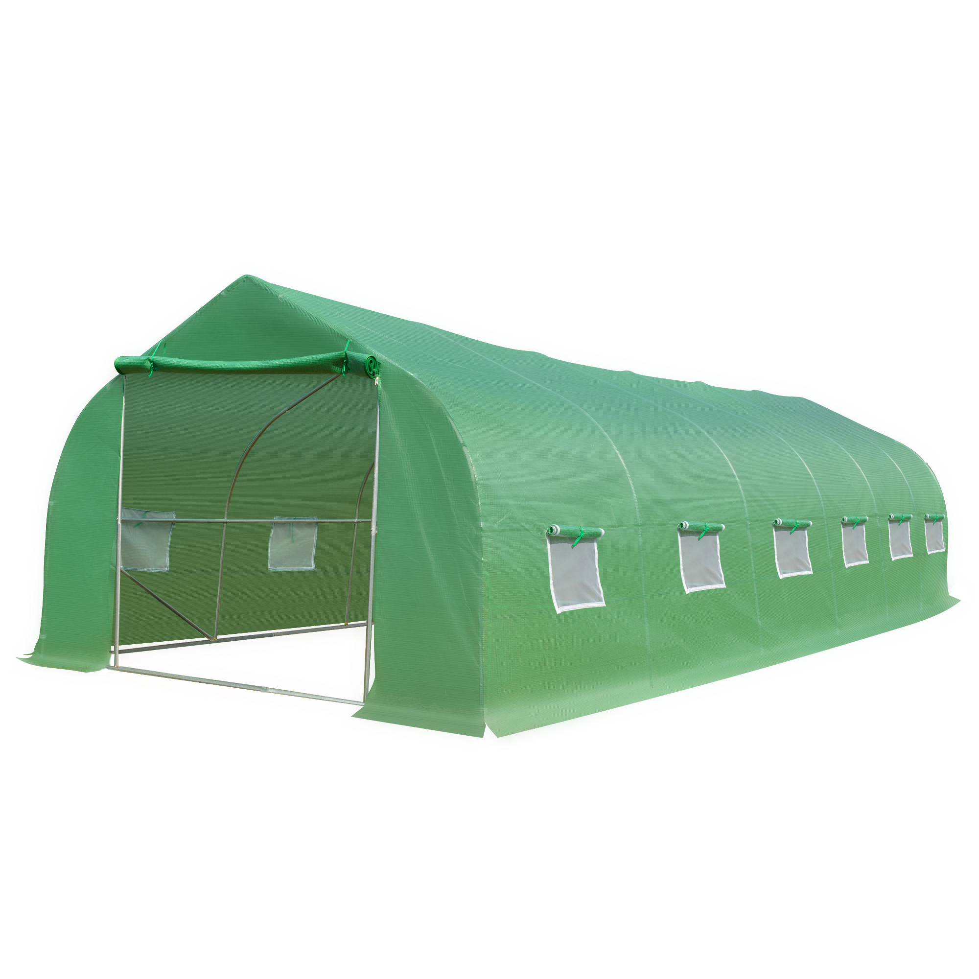 Outsunny Serra da Giardino a Tunnel con Copertura in PE e Struttura in Acciaio, Porta Avvolgibile e Finestre, 800x300x200cm, Verde
