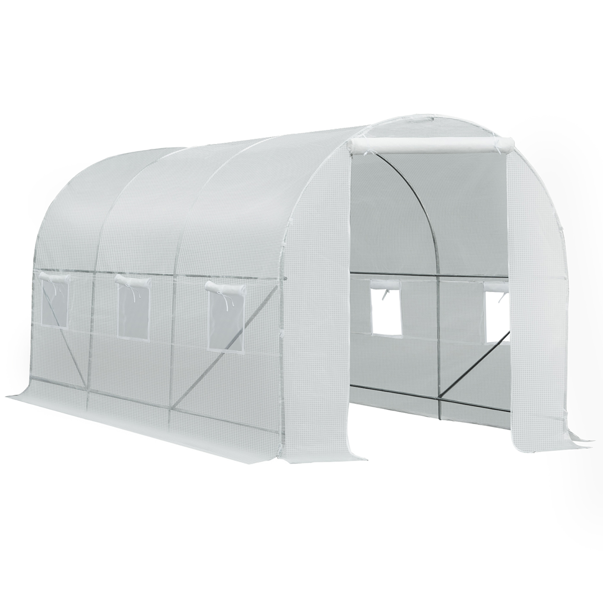 Outsunny Serra da Giardino a Tunnel Per Piante in PE con Tubi in Ferro, 450 x 200 x 200cm Bianco