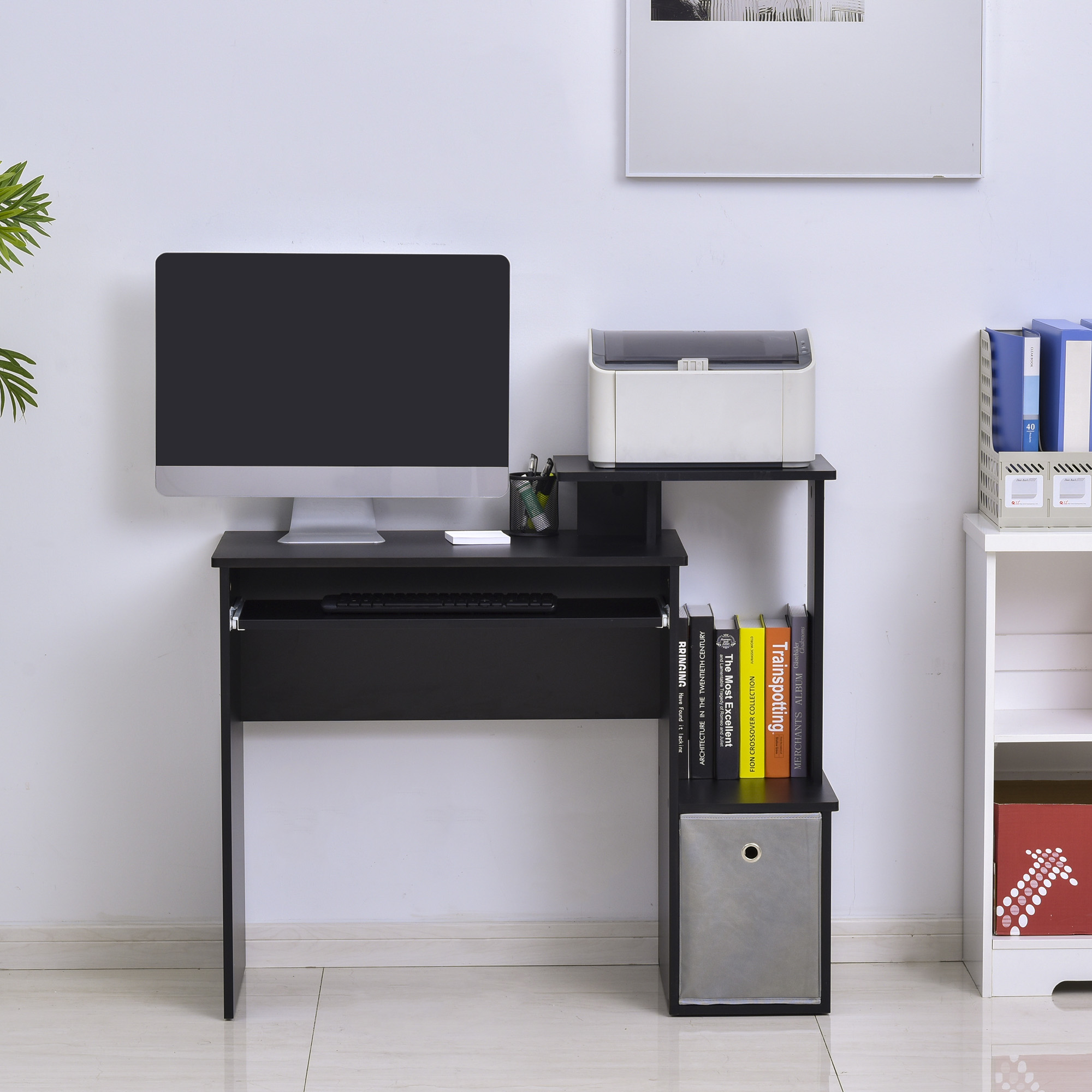 HOMCOM Wooden Computer Desk with Keyboard Tray, Drawer, Shelf, Home Office Workstation, Study Gaming Desk, Black