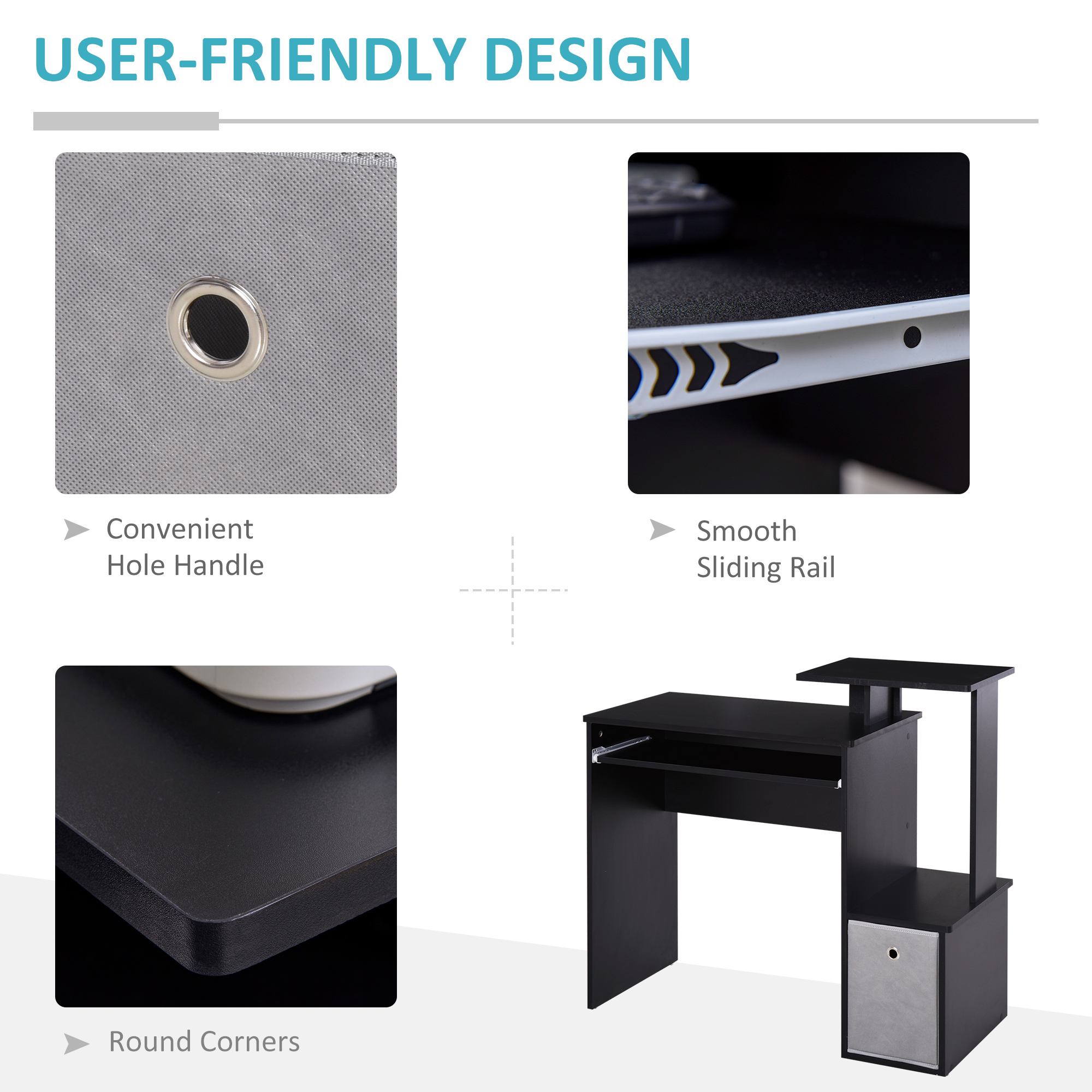 HOMCOM Wooden Computer Desk with Keyboard Tray, Drawer, Shelf, Home Office Workstation, Study Gaming Desk, Black