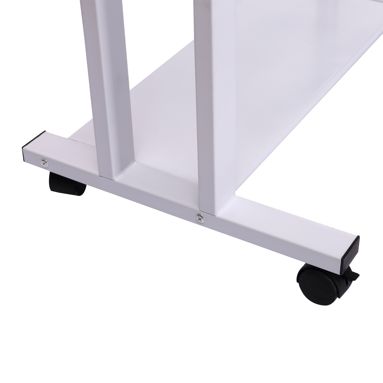 HOMCOM Mobile Glass Computer Desk, Workstation on Wheels, Laptop PC Desk for Home Office, White.
