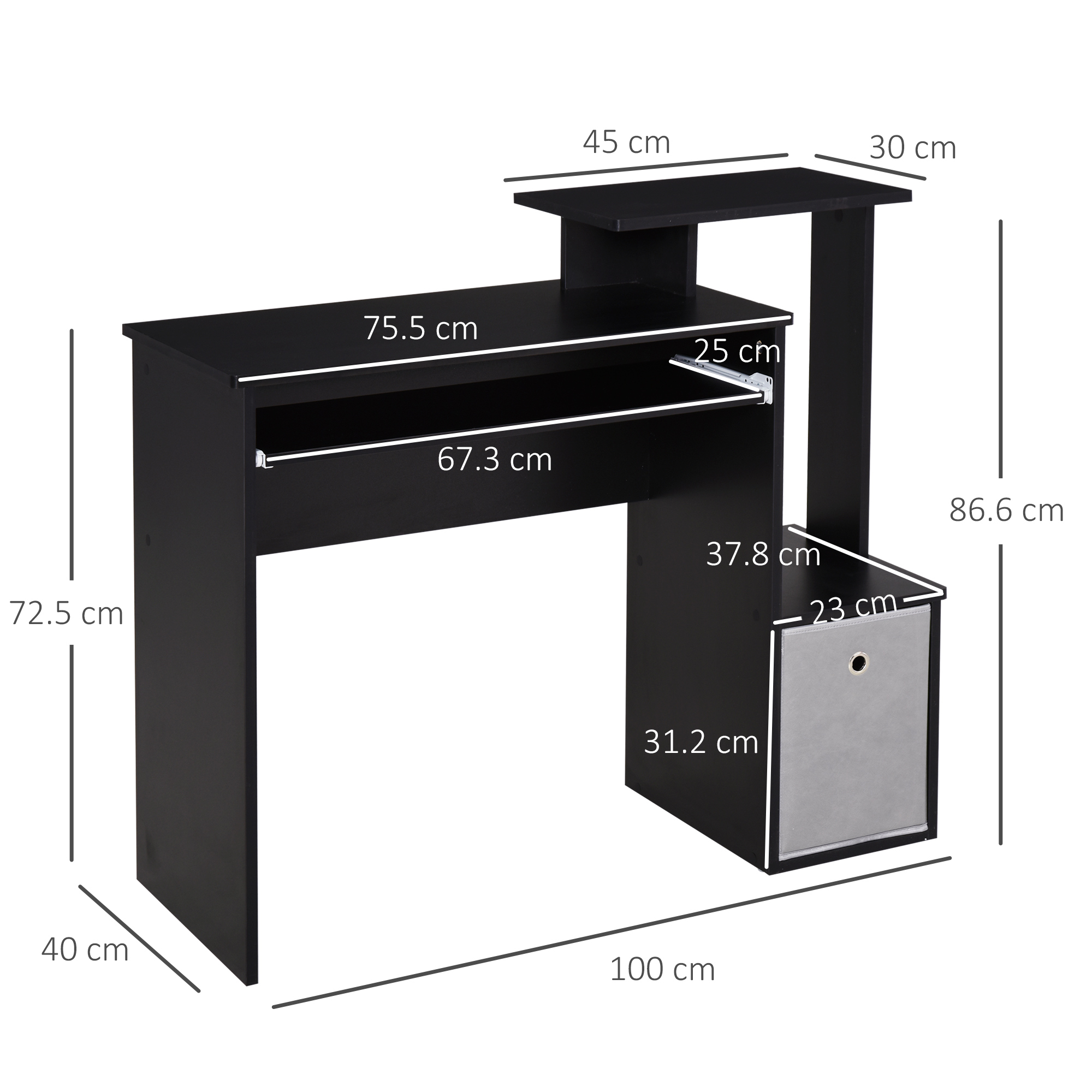HOMCOM Wooden Computer Desk with Keyboard Tray, Drawer, Shelf, Home Office Workstation, Study Gaming Desk, Black
