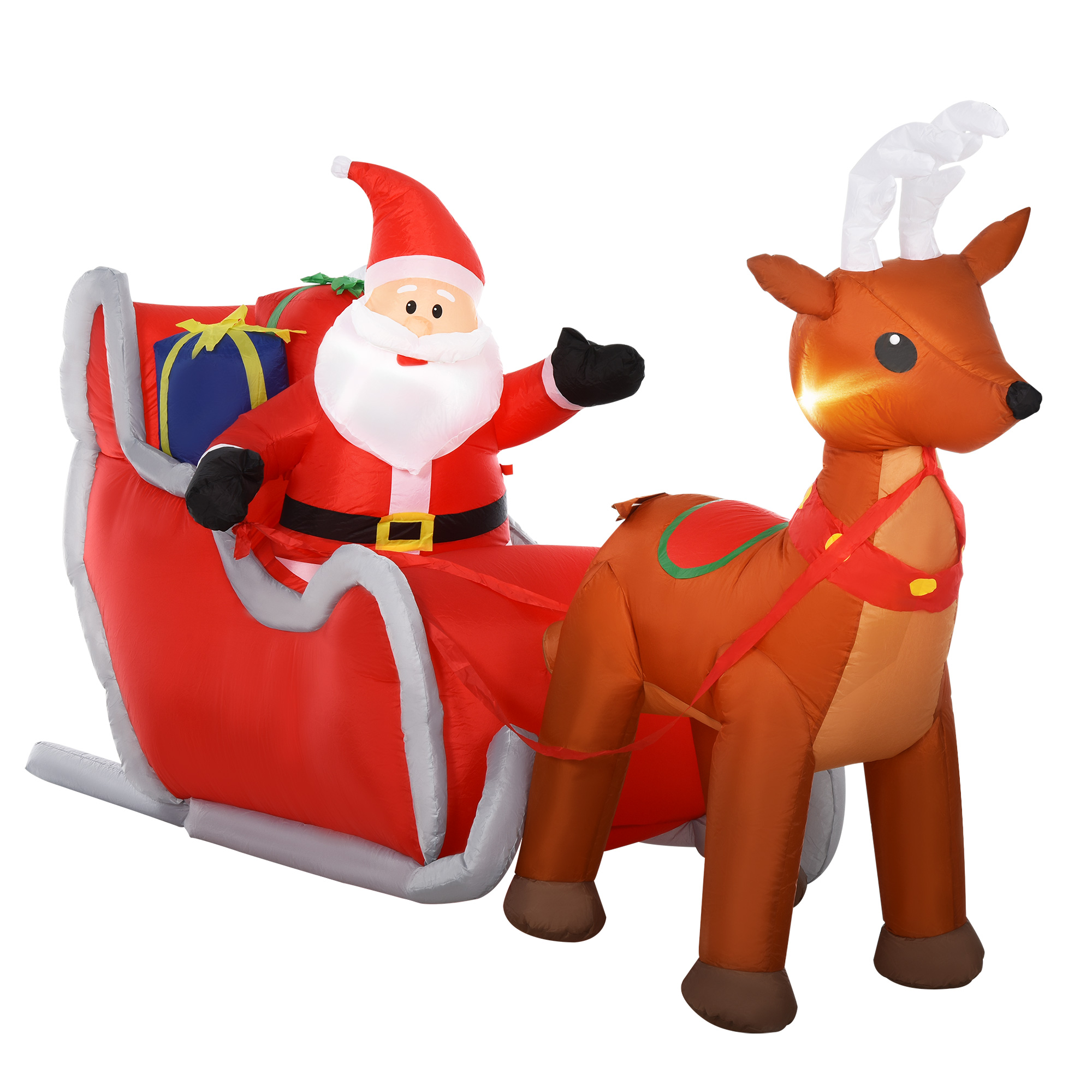 HOMCOM Babbo Natale Gonfiabile Decorazione Natalizia con 4 Luci a LED, Renne e Slitta, Impermeabile IP44