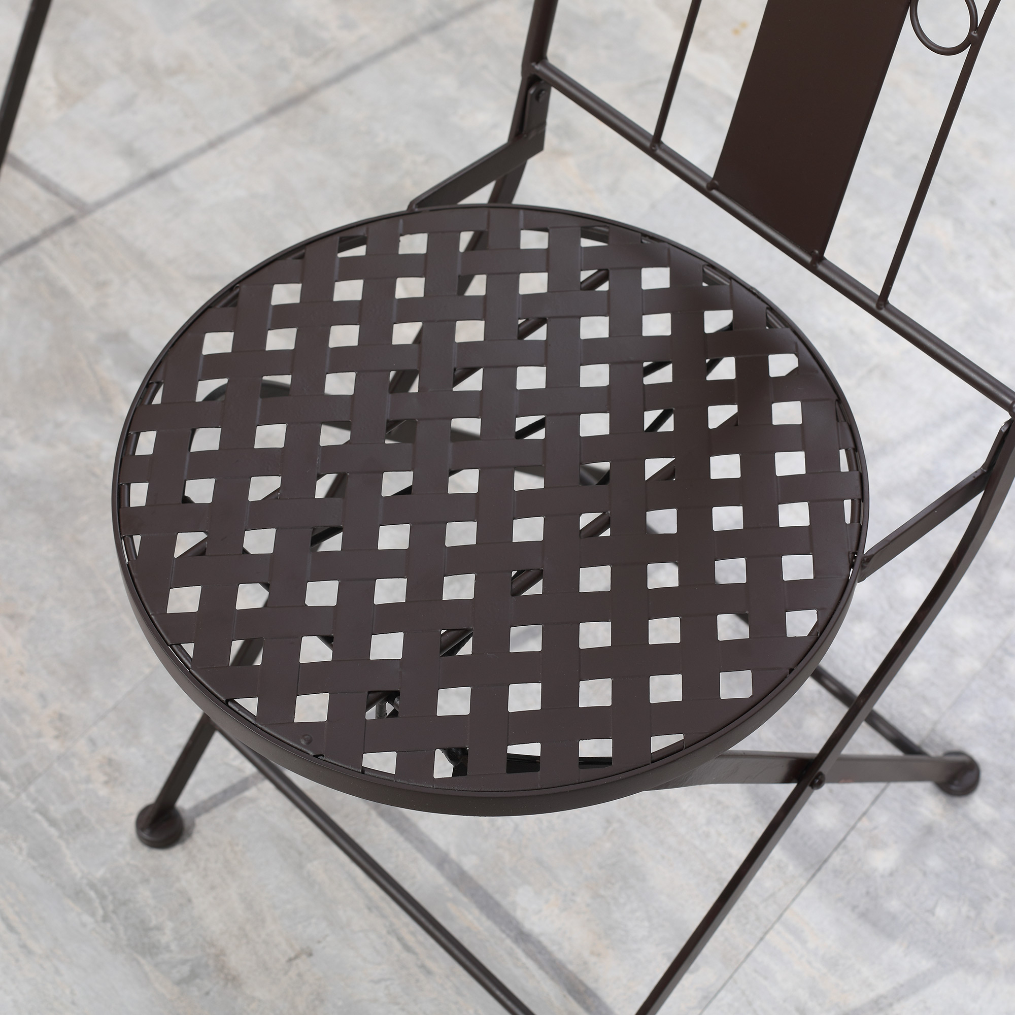 Outsunny 3-Piece Bistro Set, Patio Garden Furniture with Mosaic Table and 2 Foldable Armless Chairs, Metal Frame for Poolside, Coffee