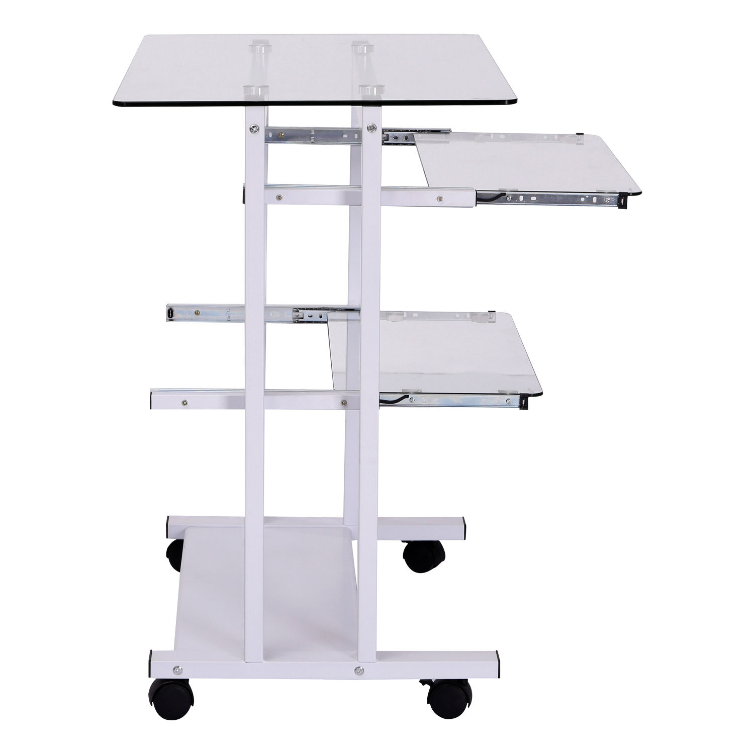HOMCOM Mobile Glass Computer Desk, Workstation on Wheels, Laptop PC Desk for Home Office, White.