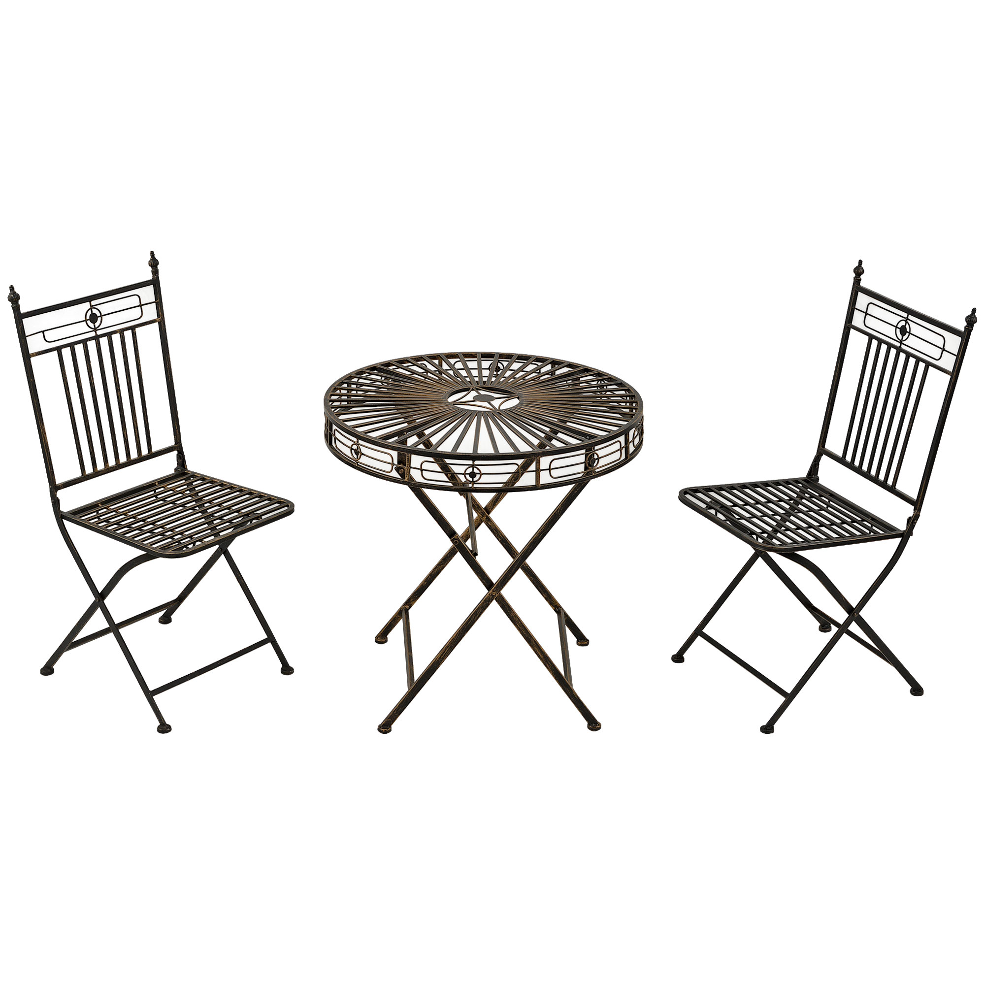 Outsunny 3 Piece Garden Outdoor Bistro Set with 2 Folding Chairs and 1 Folding Round Table