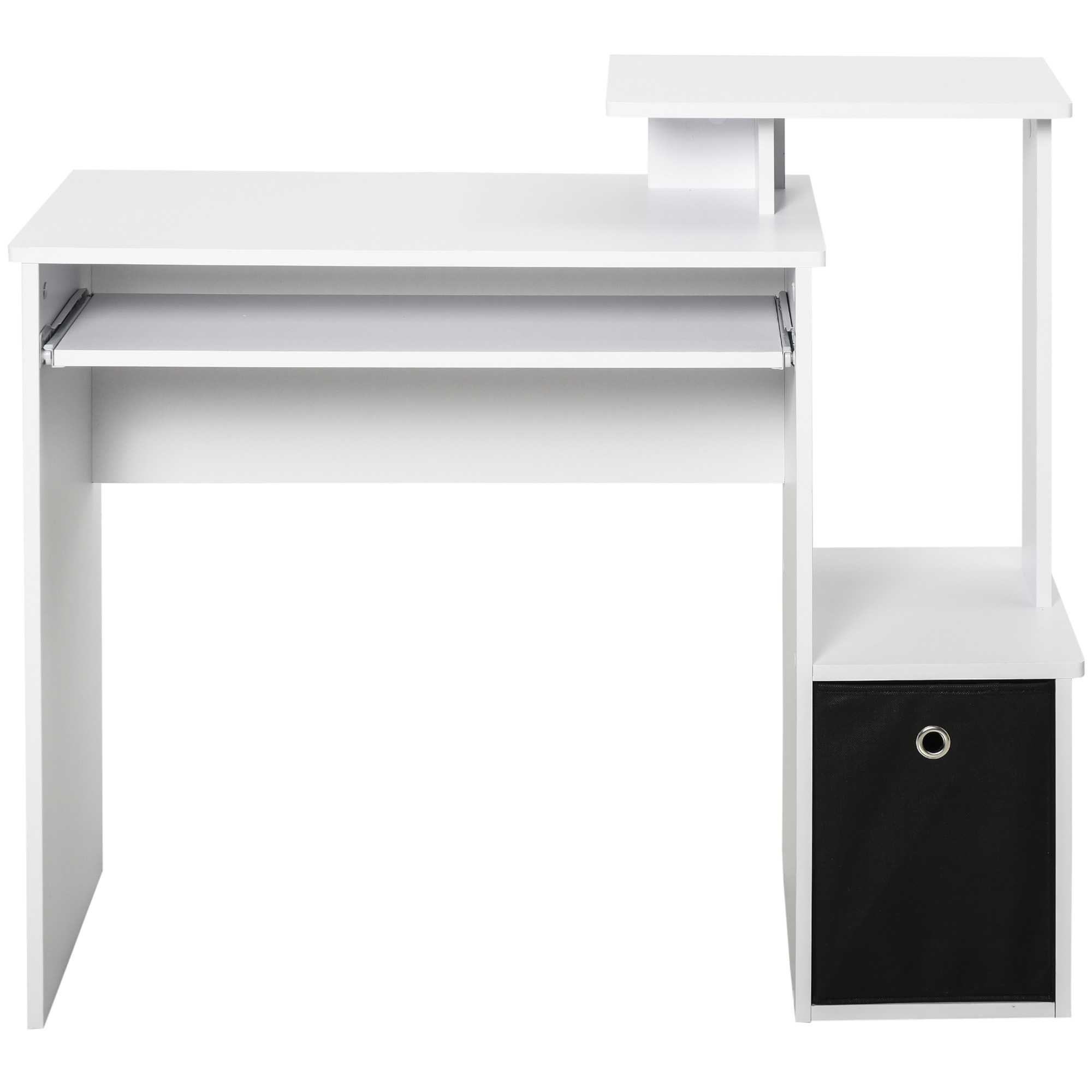 HOMCOM Compact Small Computer PC Desk with Sliding Keyboard Tray Storage Drawer Shelf Home Office Workstation Gaming Study White