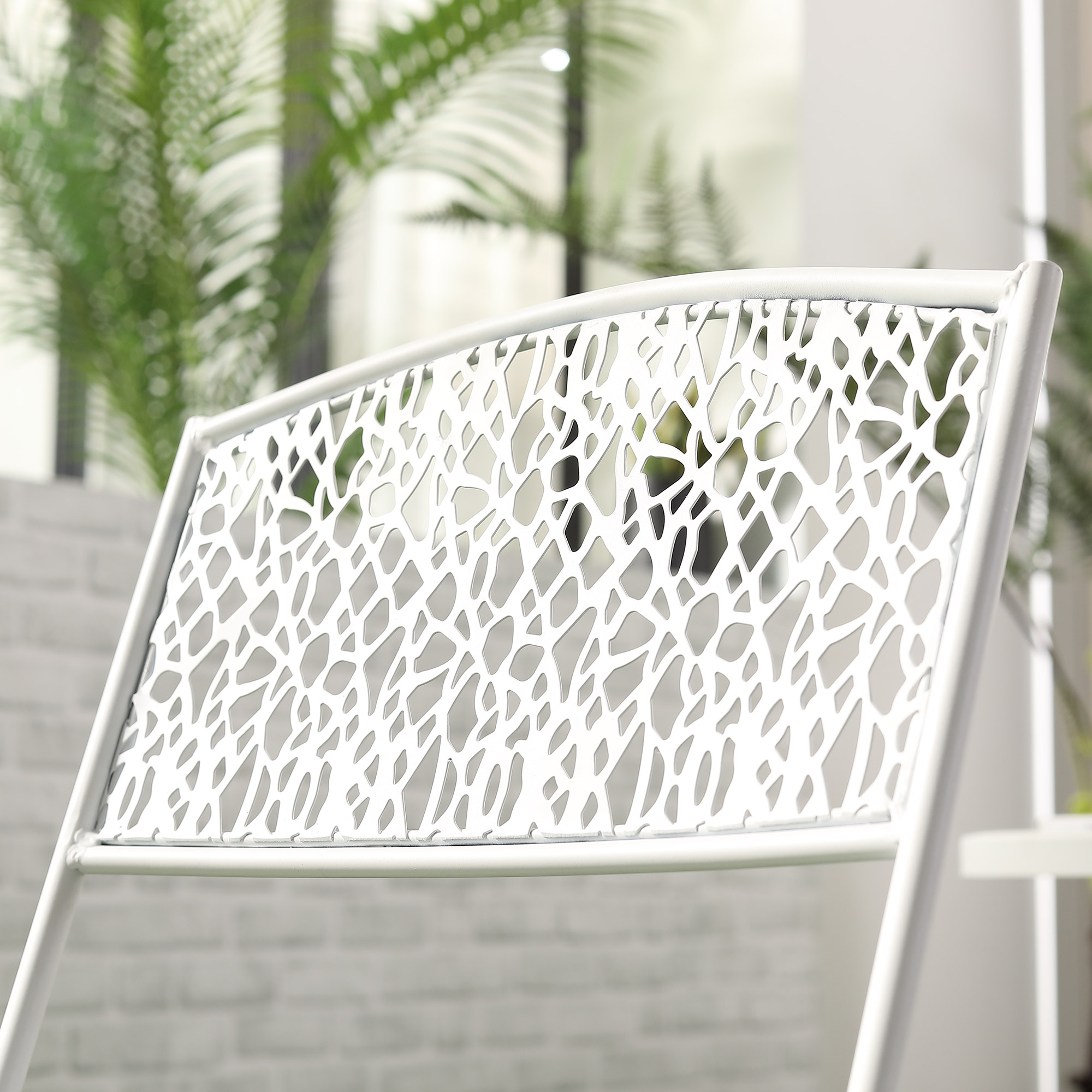 Outsunny Bistro Set for 2, Metal Folding Chairs with Round Table, White, Ideal for Balcony & Outdoor Indoor Use.
