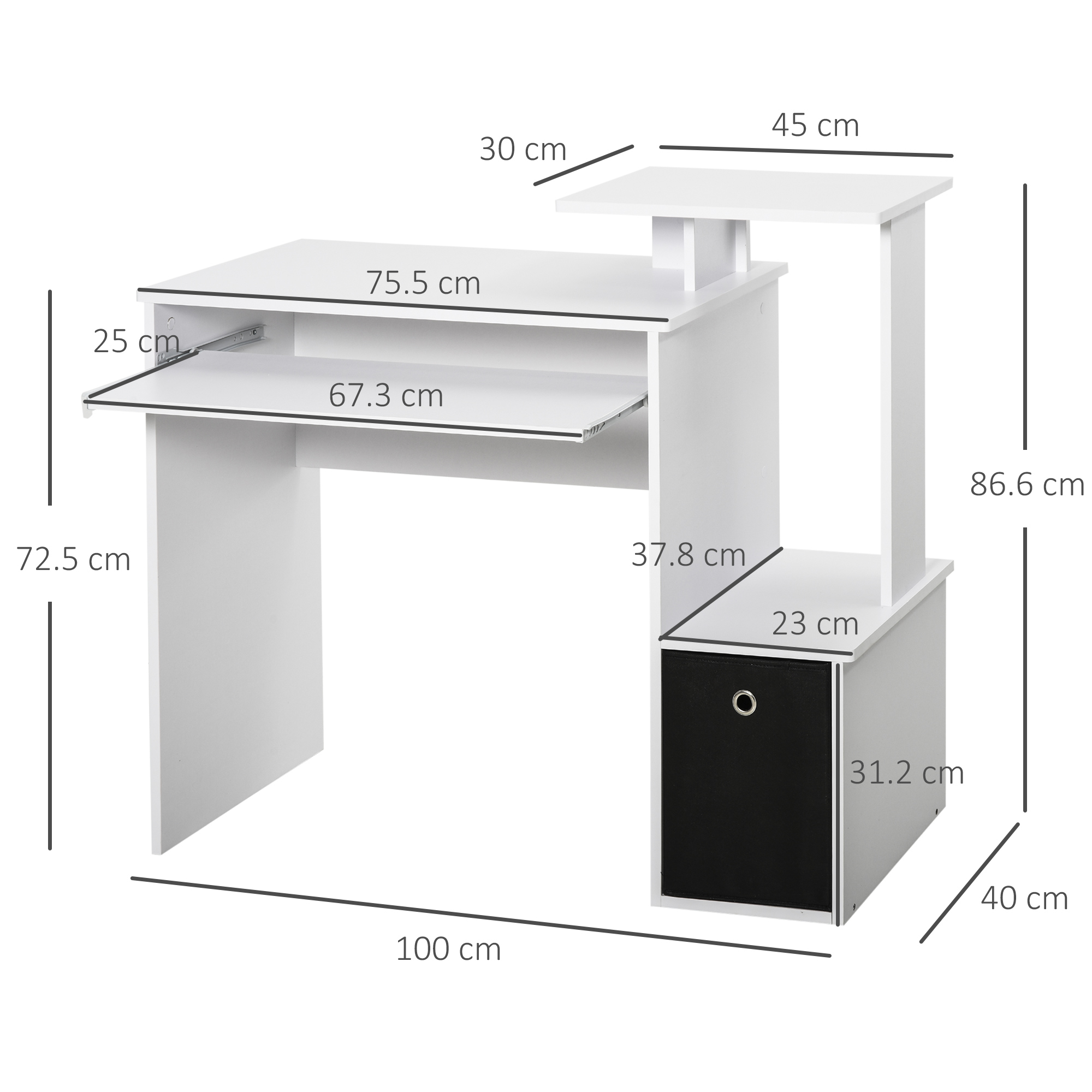 HOMCOM Compact Small Computer PC Desk with Sliding Keyboard Tray Storage Drawer Shelf Home Office Workstation Gaming Study White