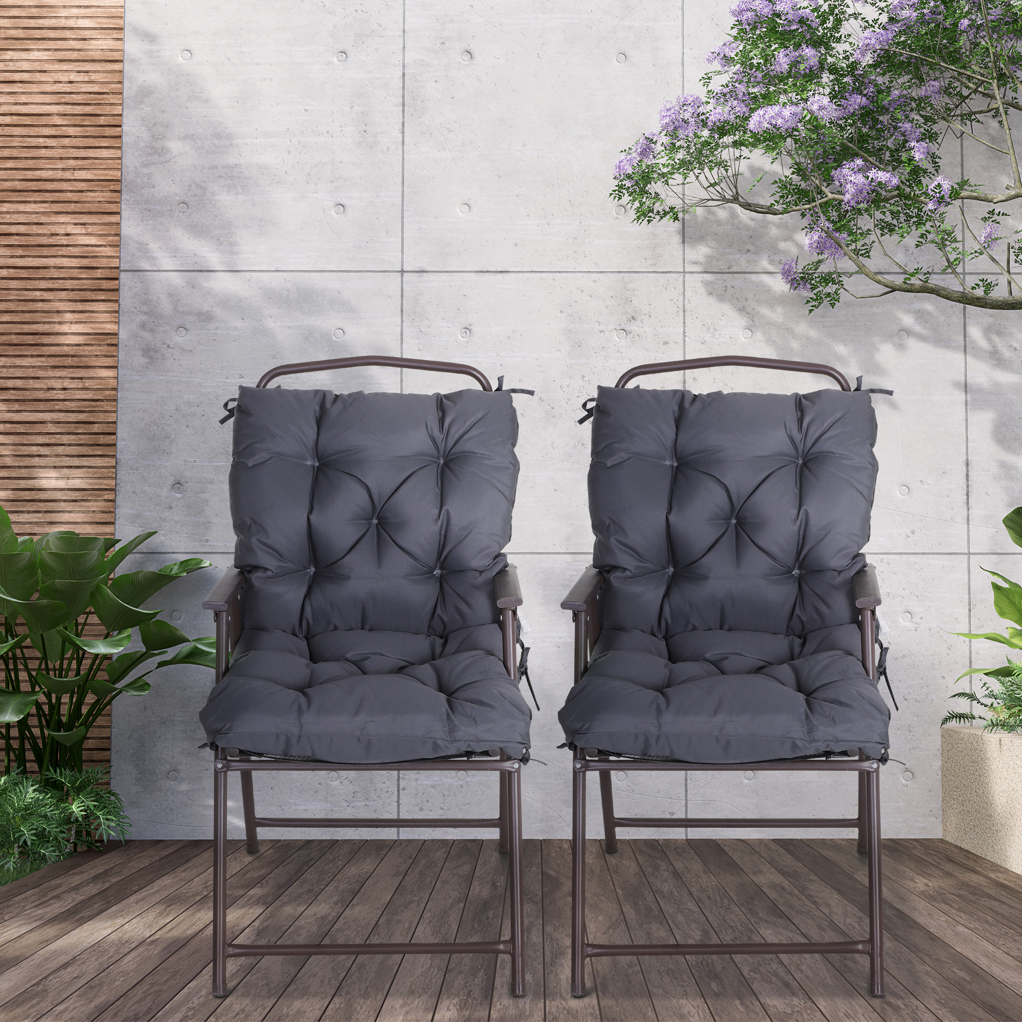 Outsunny set van 2 ligstoelen met kussens, opvouwbaar