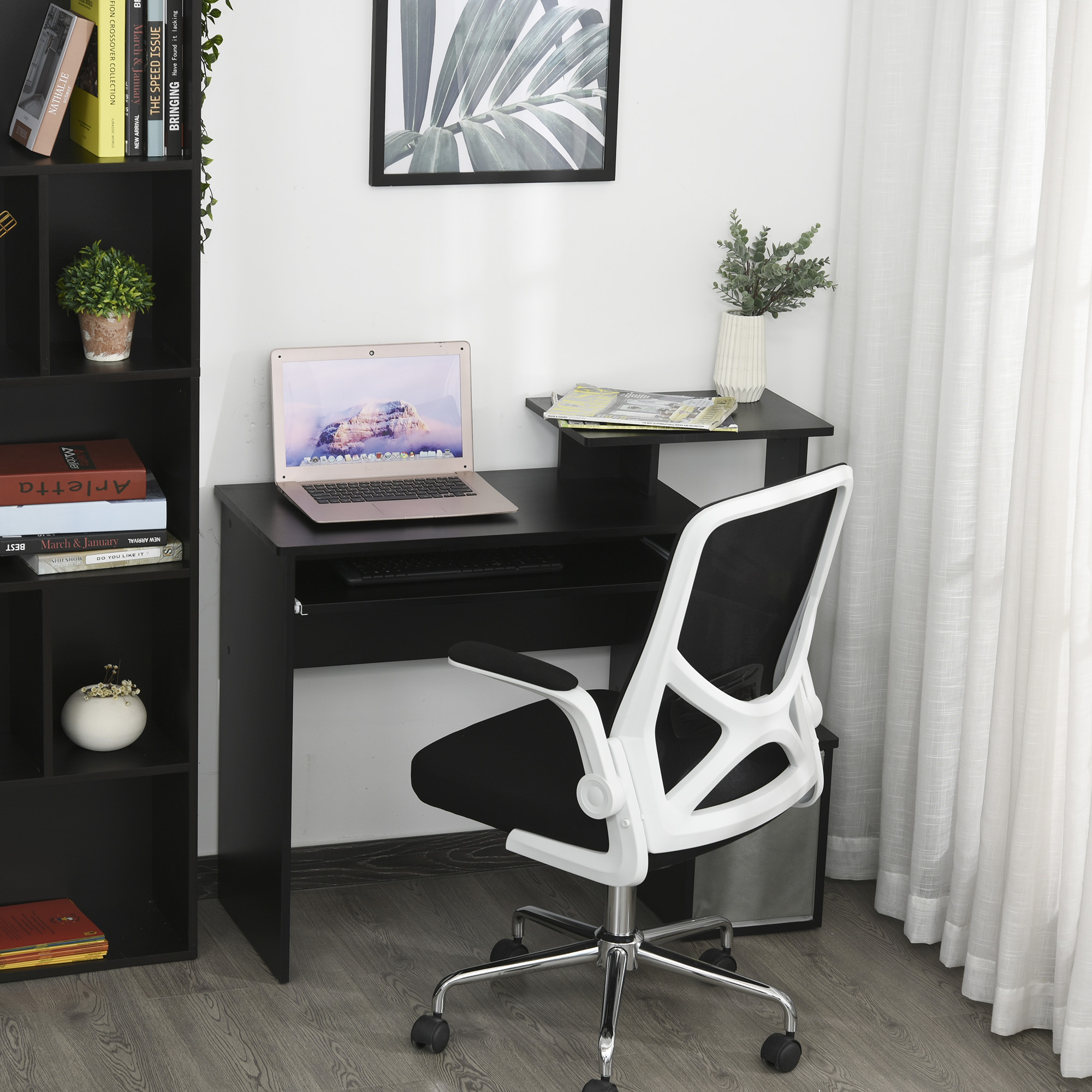 HOMCOM Wooden Computer Desk with Keyboard Tray, Drawer, Shelf, Home Office Workstation, Study Gaming Desk, Black