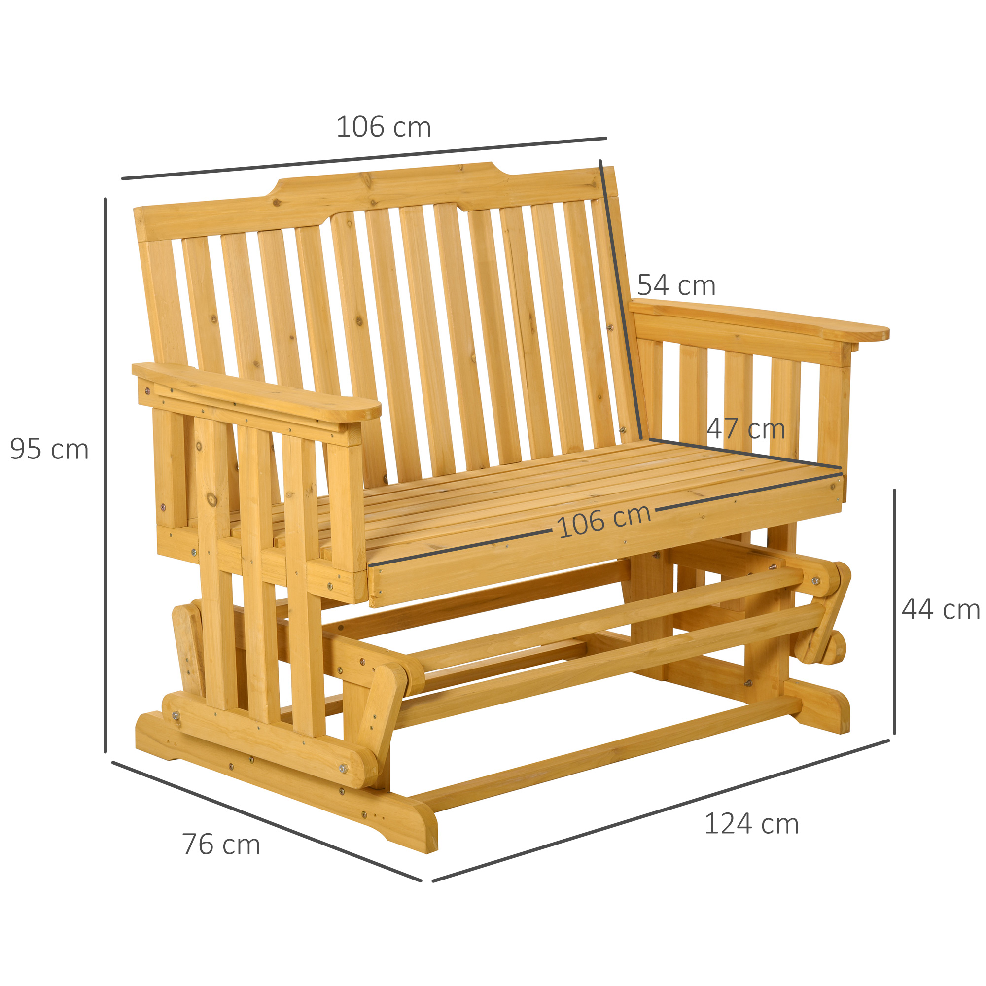 Plan Pour Fabriquer Une Balancelle En Bois Outsunny Banc à bascule de jardin 2 places grand confort accoudoirs assise  et dossier haut ergonomiques sapin 124 x 76 x 95 cm bois naturel  avec-AOSOM.fr