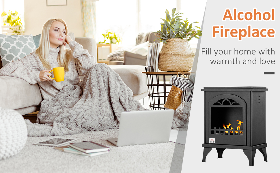 Free Standing Ethanol Fireplace, Bioethanol Heater Stove Fire with 1.5L Tank, 3 Hours