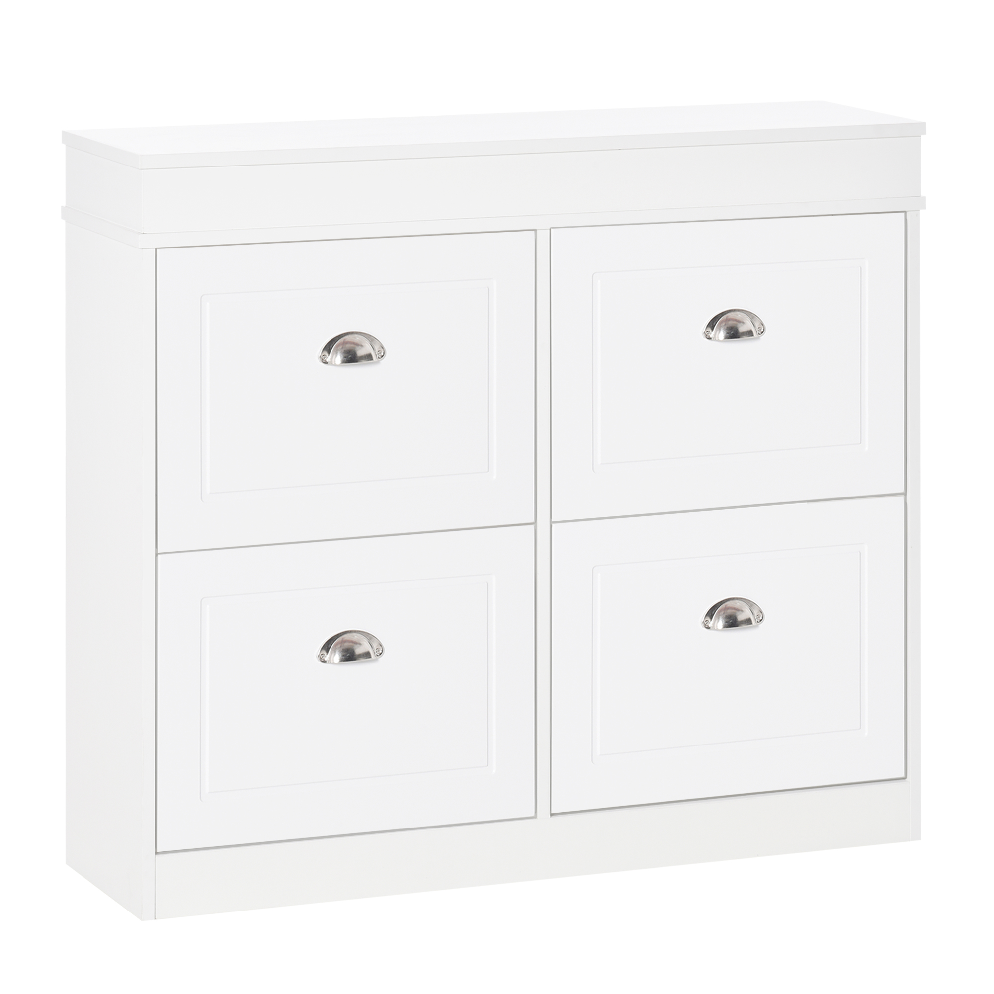 HOMCOM Scarpiera Salvaspazio in Legno 4 Cassetti a Ribalta con Mensola Regolabile per 32 Scarpe, 98x24x83cm, Bianco