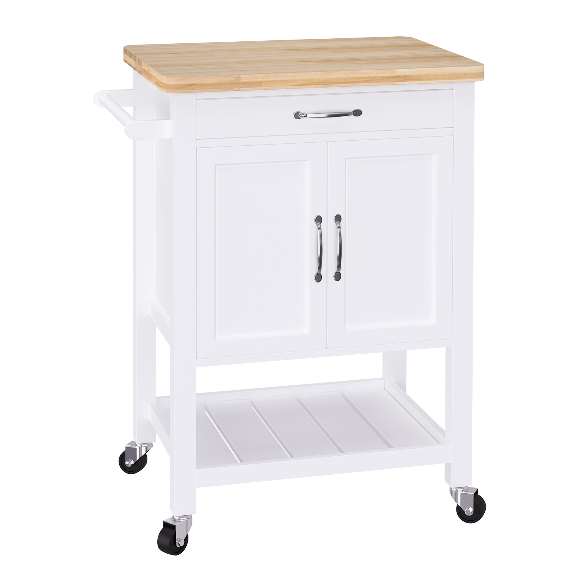 HOMCOM Carrello da Cucina Salvaspazio con Cassetto Armadietto e Ripiano, Carrellino Portavivande con 4 Ruote per Sala da Pranzo, Bianco