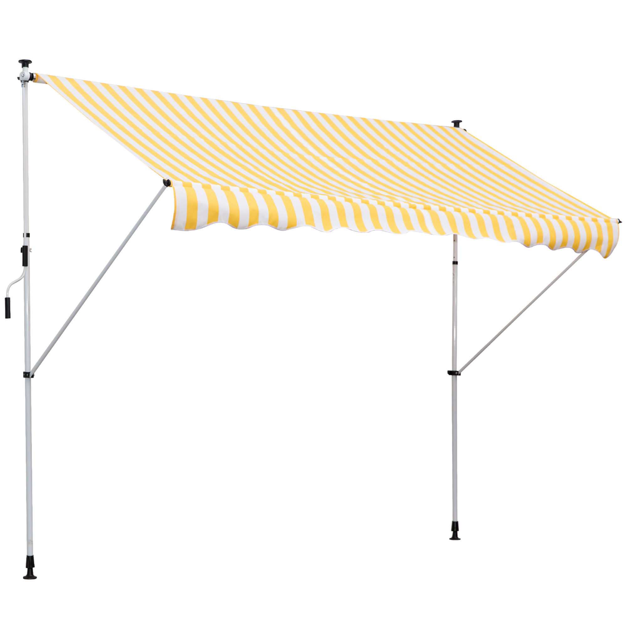 Outsunny Tenda da Sole a Bracci con Manovella, Struttura Telescopica in Metallo e Parasole in Poliestere 300x150cm Giallo e Bianco