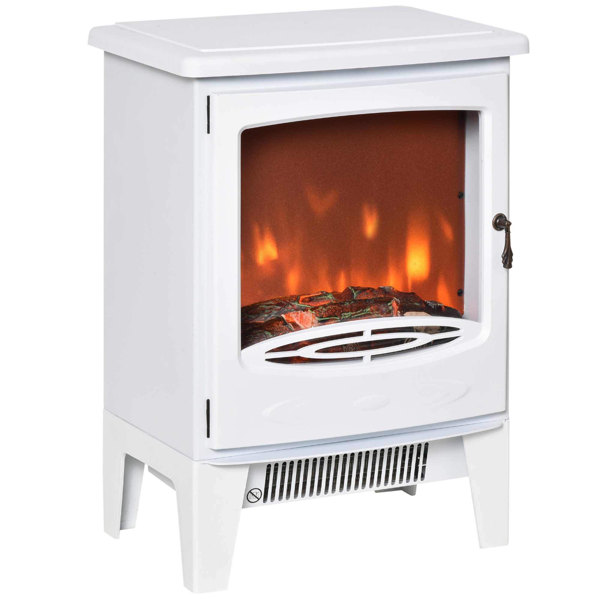 HOMCOM Camino Elettrico da Terra con Effetto Fiamma, Temperatura Regolabile 900W-1800W, Copertura 15-20m², 39x26x54.8cm, Bianco