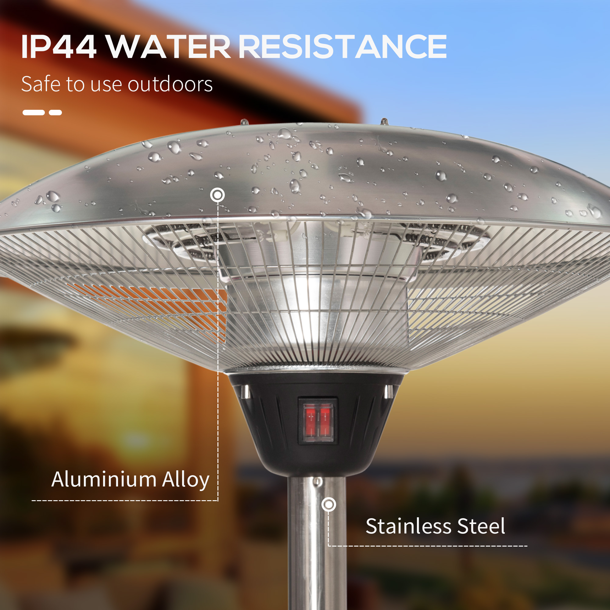 Outsunny 3KW Electric Patio Heater with 3 Heat Settings Freestanding Infrared Outdoor with Adjustable Height 5M Extra Long Power Lead Aluminium Alloy