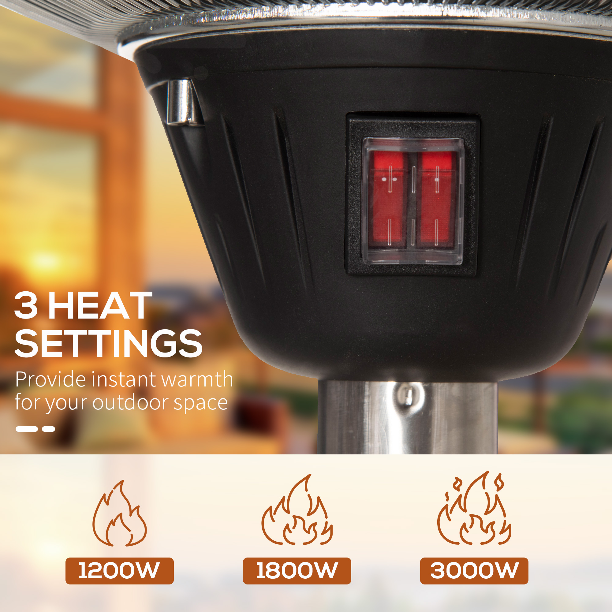 Outsunny 3KW Electric Patio Heater with 3 Heat Settings Freestanding Infrared Outdoor with Adjustable Height 5M Extra Long Power Lead Aluminium Alloy