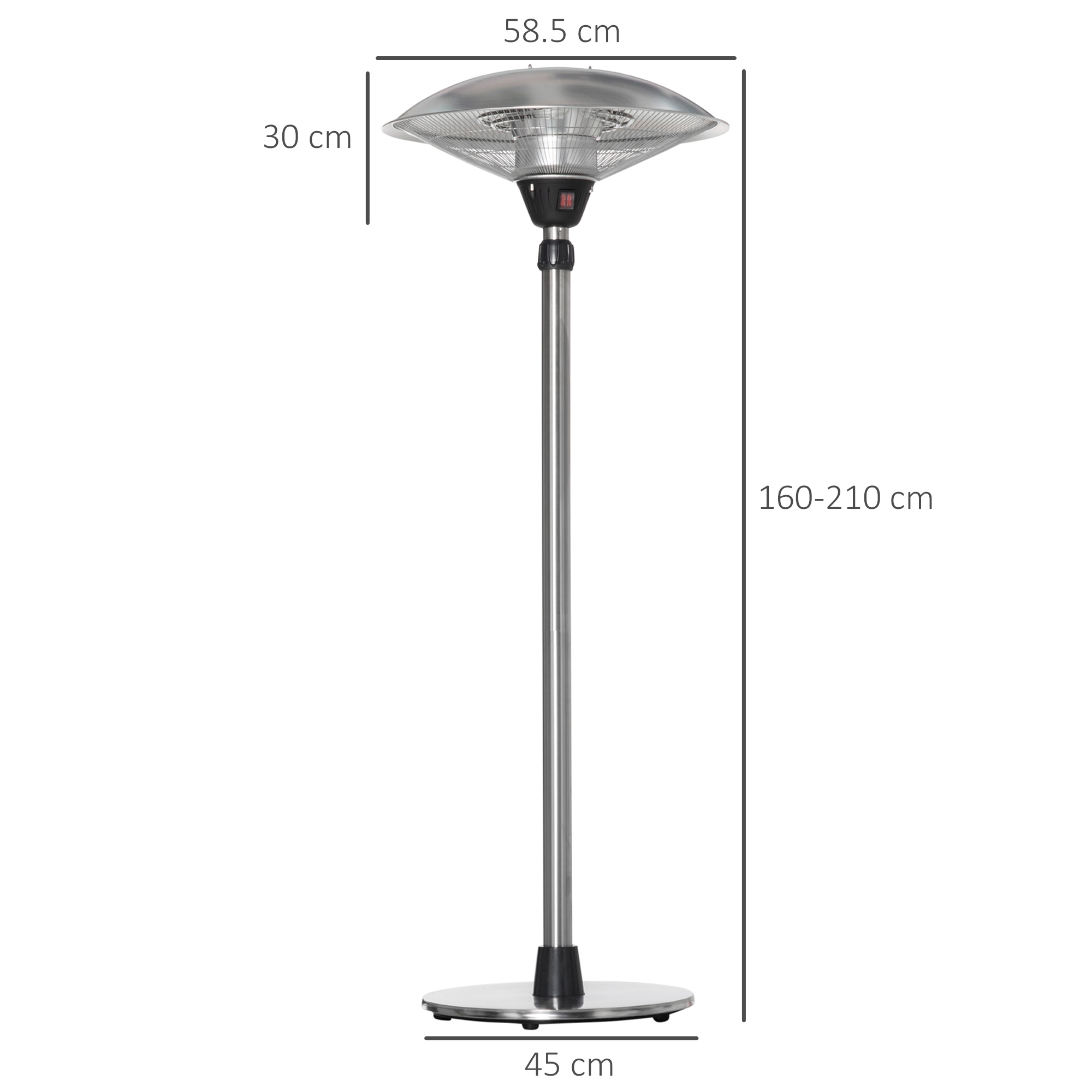 Outsunny 3KW Electric Patio Heater with 3 Heat Settings Freestanding Infrared Outdoor with Adjustable Height 5M Extra Long Power Lead Aluminium Alloy