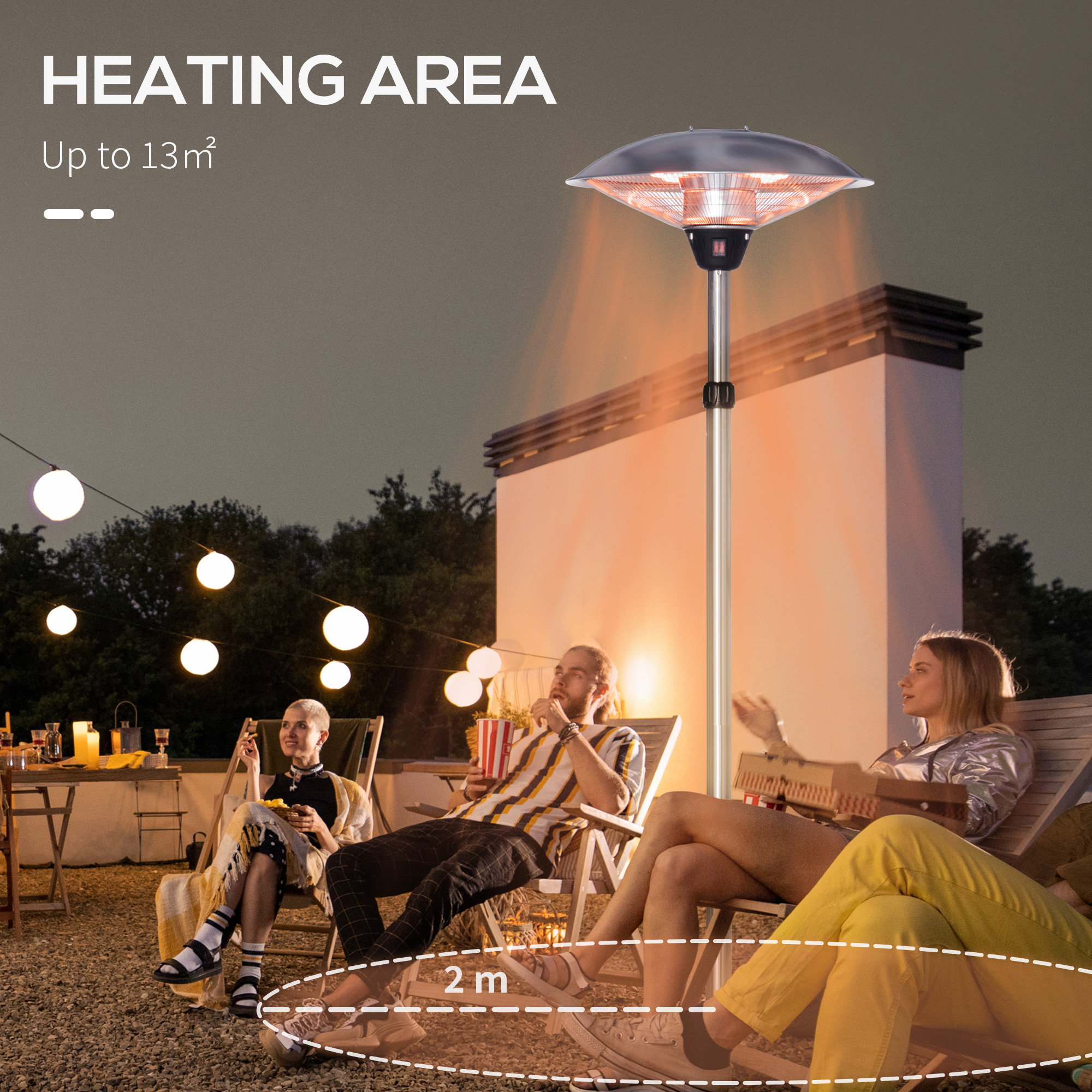 Outsunny 3KW Electric Patio Heater with 3 Heat Settings Freestanding Infrared Outdoor with Adjustable Height 5M Extra Long Power Lead Aluminium Alloy