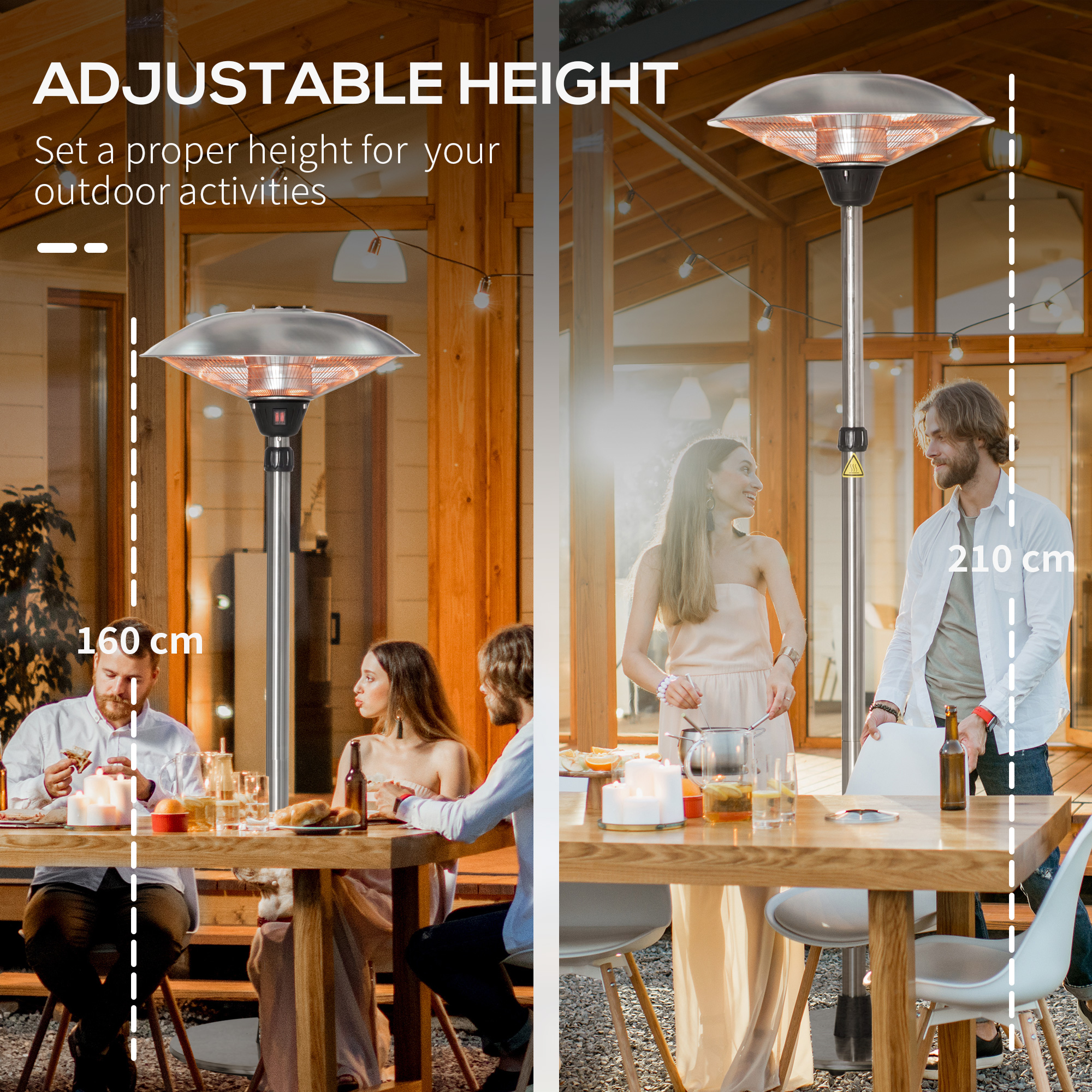 Outsunny 3KW Electric Patio Heater with 3 Heat Settings Freestanding Infrared Outdoor with Adjustable Height 5M Extra Long Power Lead Aluminium Alloy