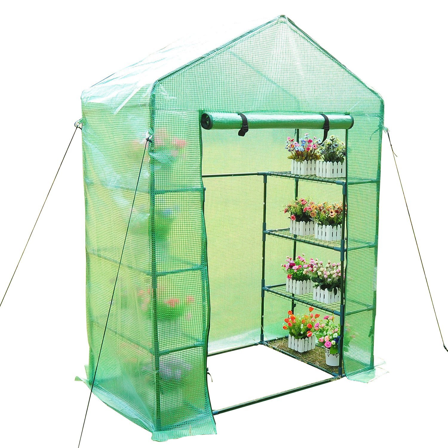 Outsunny Serra da giardino per piante con scaffali, (143x73x195cm) con tetto spiovente