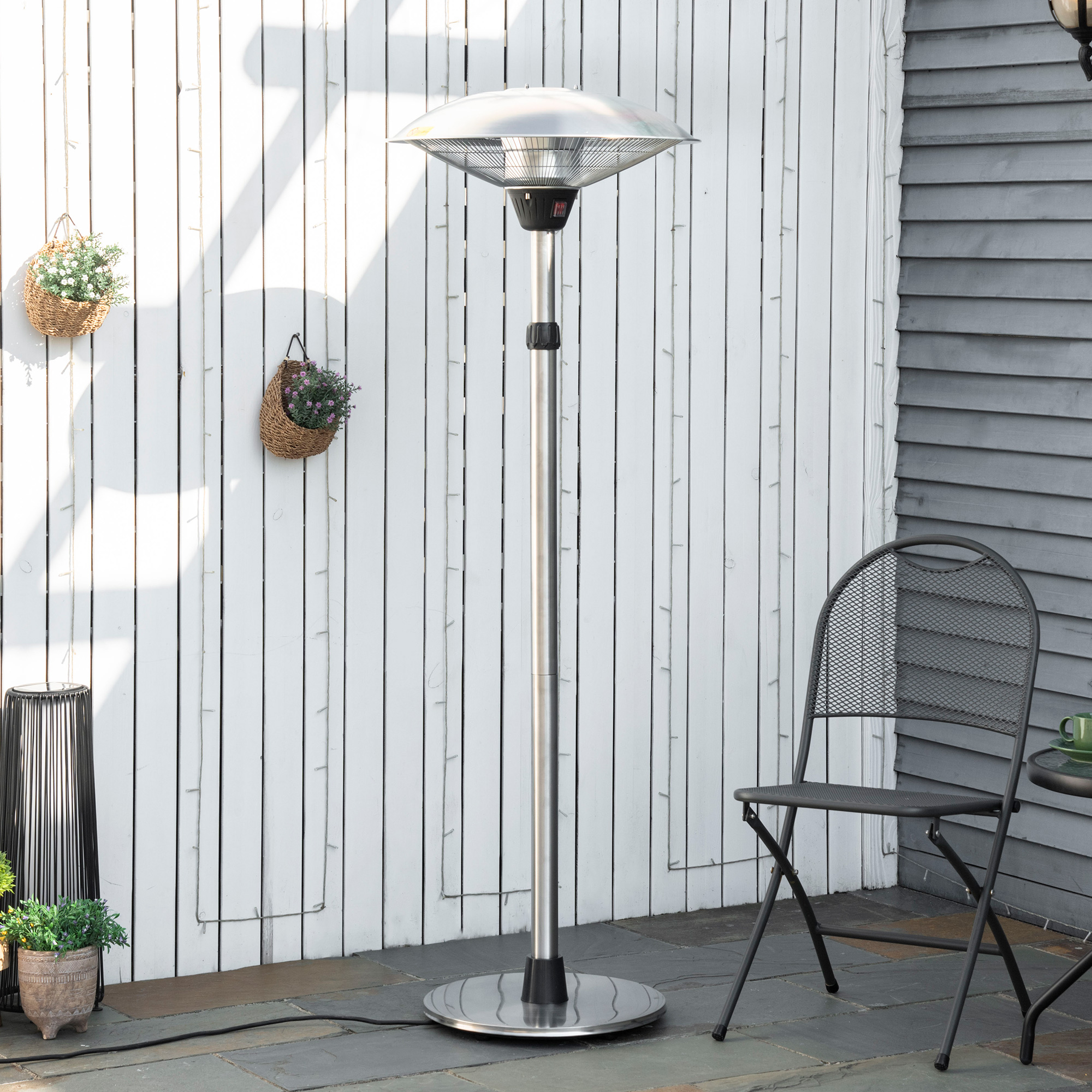 Outsunny 3KW Electric Patio Heater with 3 Heat Settings Freestanding Infrared Outdoor with Adjustable Height 5M Extra Long Power Lead Aluminium Alloy