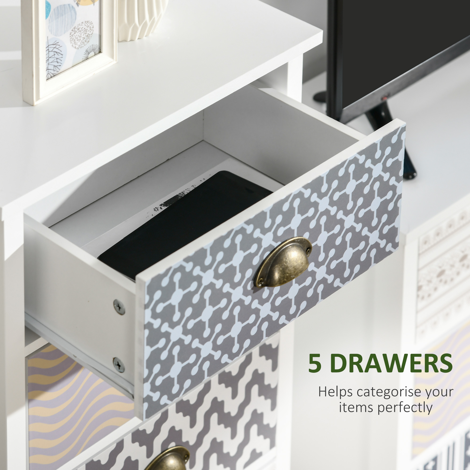 HOMCOM Chest of Drawers, 5-Drawer Tallboy Dresser with Metal Handles, Storage Cabinet Unit for Living Room, Bedroom