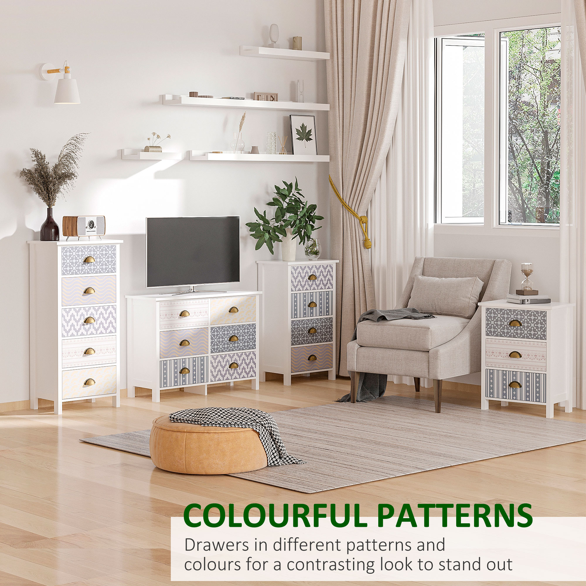 HOMCOM Chest of Drawers, 5-Drawer Tallboy Dresser with Metal Handles, Storage Cabinet Unit for Living Room, Bedroom
