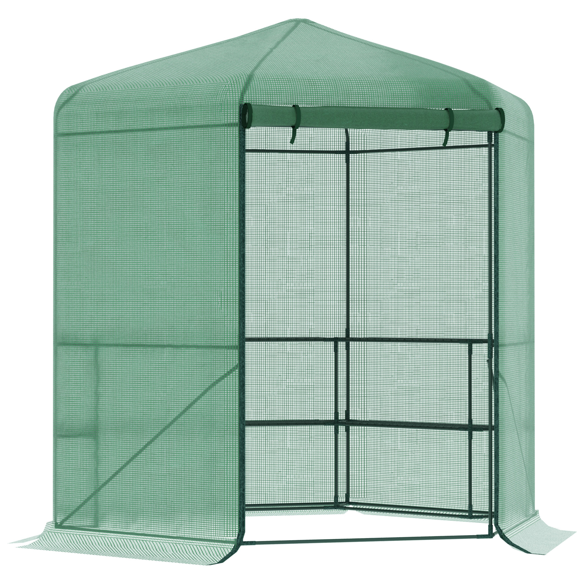 Outsunny Serra da Giardino in PE Anti-UV, 3 Ripiani e Porta Avvolgibile 225x194x215cm
