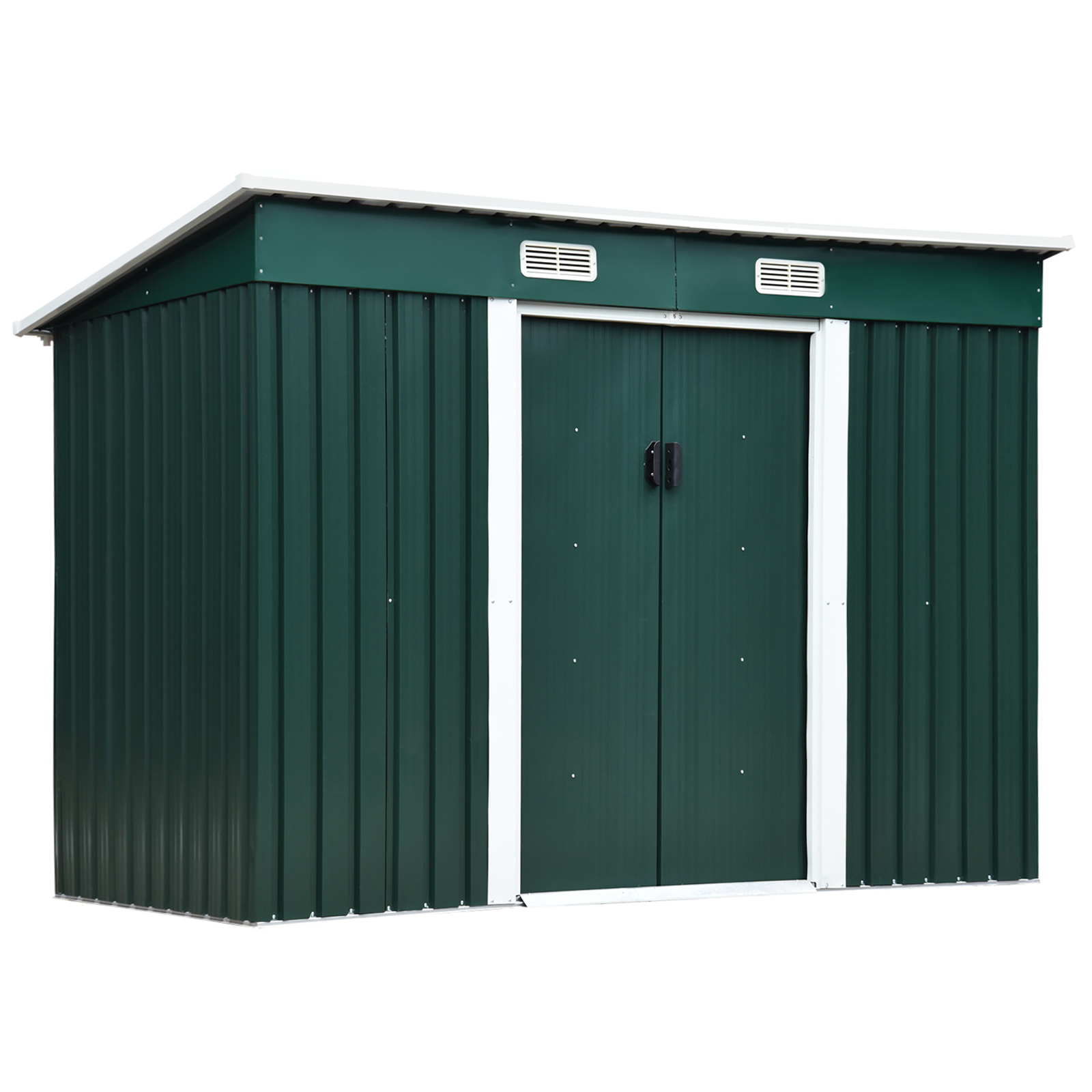 Outsunny Casetta Porta Attrezzi in Acciaio, Capanno da Giardino con 2 Porte Scorrevoli, 255x133x182cm