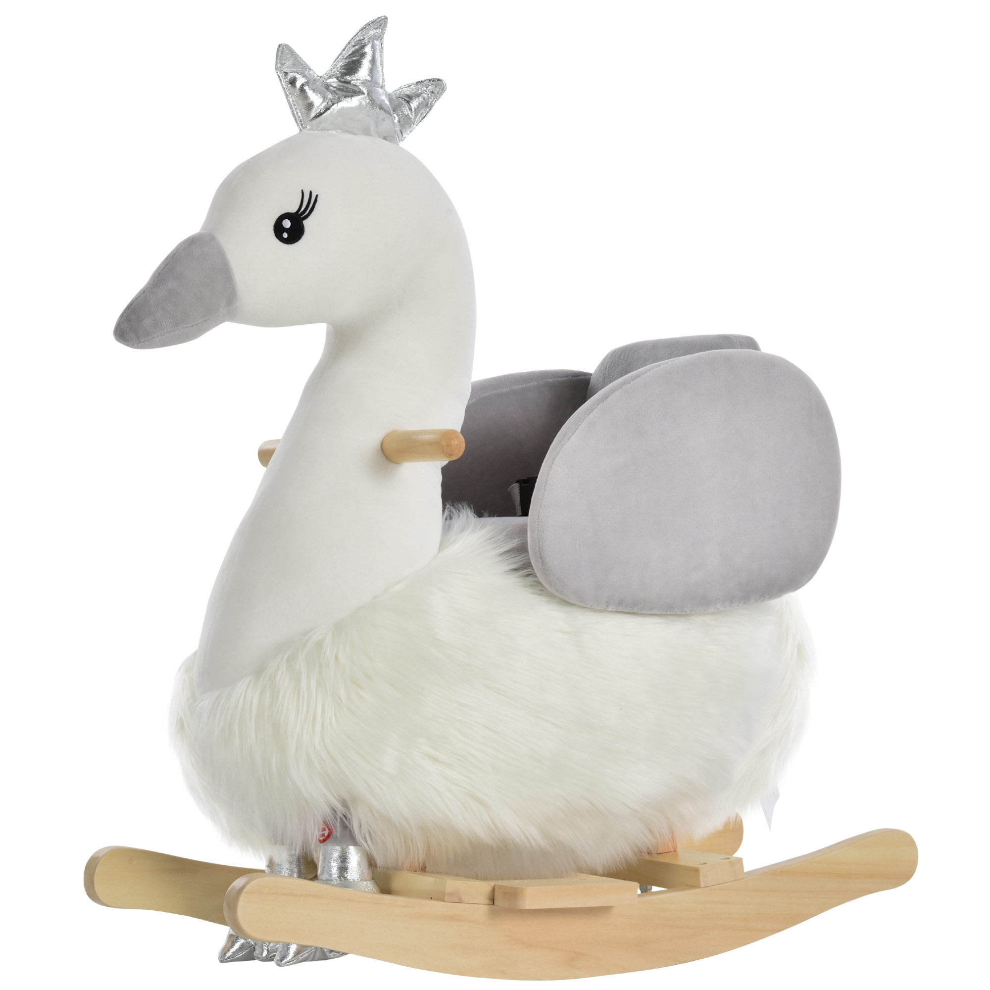 HOMCOM Kids Children Rocking Horse Plush Ride On Swan w/ Sound Wood Base Seat Safety Belt Toddler Baby Toy Rocker 18 - 36 Months | Aosom Ireland
