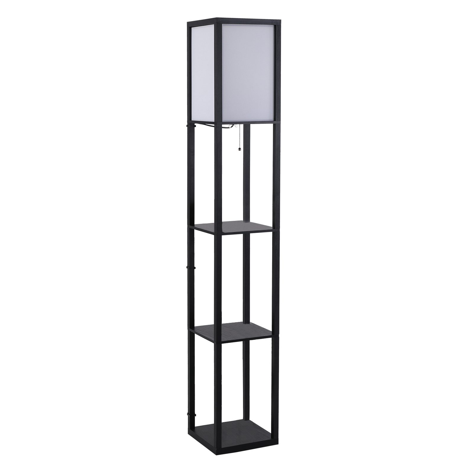 Lampa stojąca z półkami oświetlenie wewnętrzne e27 do 40w drewno czarna 26 x 26 x 160 cm homcom