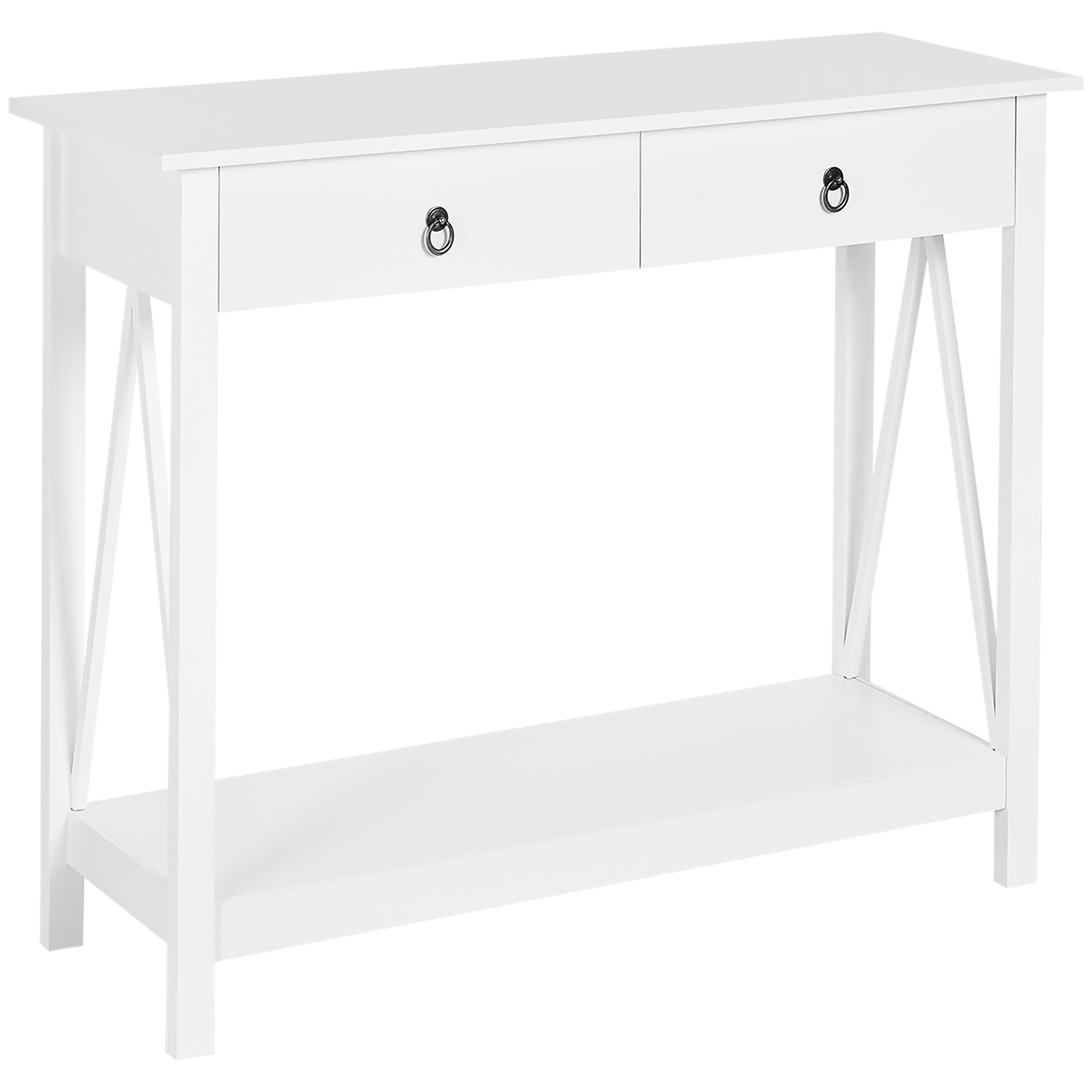 HOMCOM Mesa Auxiliar para la Entrada Con 2 Cajones y 1 Estante Inferior para Gran Espacio de Almacenaje 106x36x85cm Blanco | Aosom