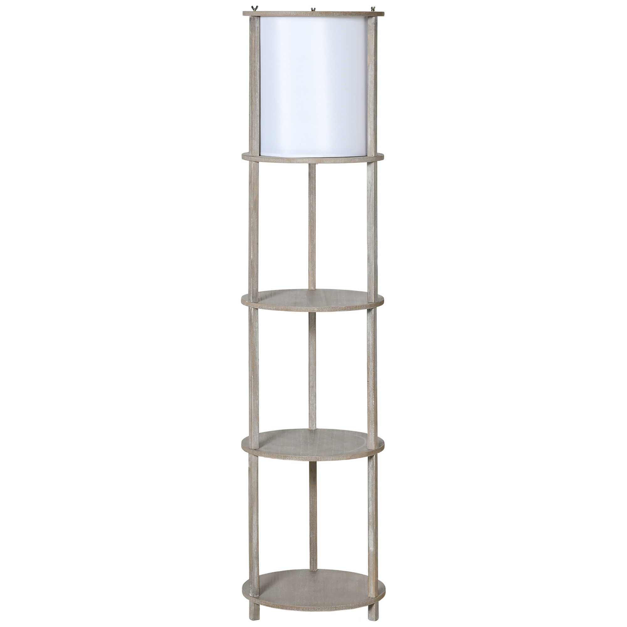 HOMCOM Lámpara de Pie de Madera Casquillo E27 Máx. 40W IP20 con 3 Estantes de Almacenaje Interruptor de Pie Lámpara de Suelo 35x35x154 cm Blanco