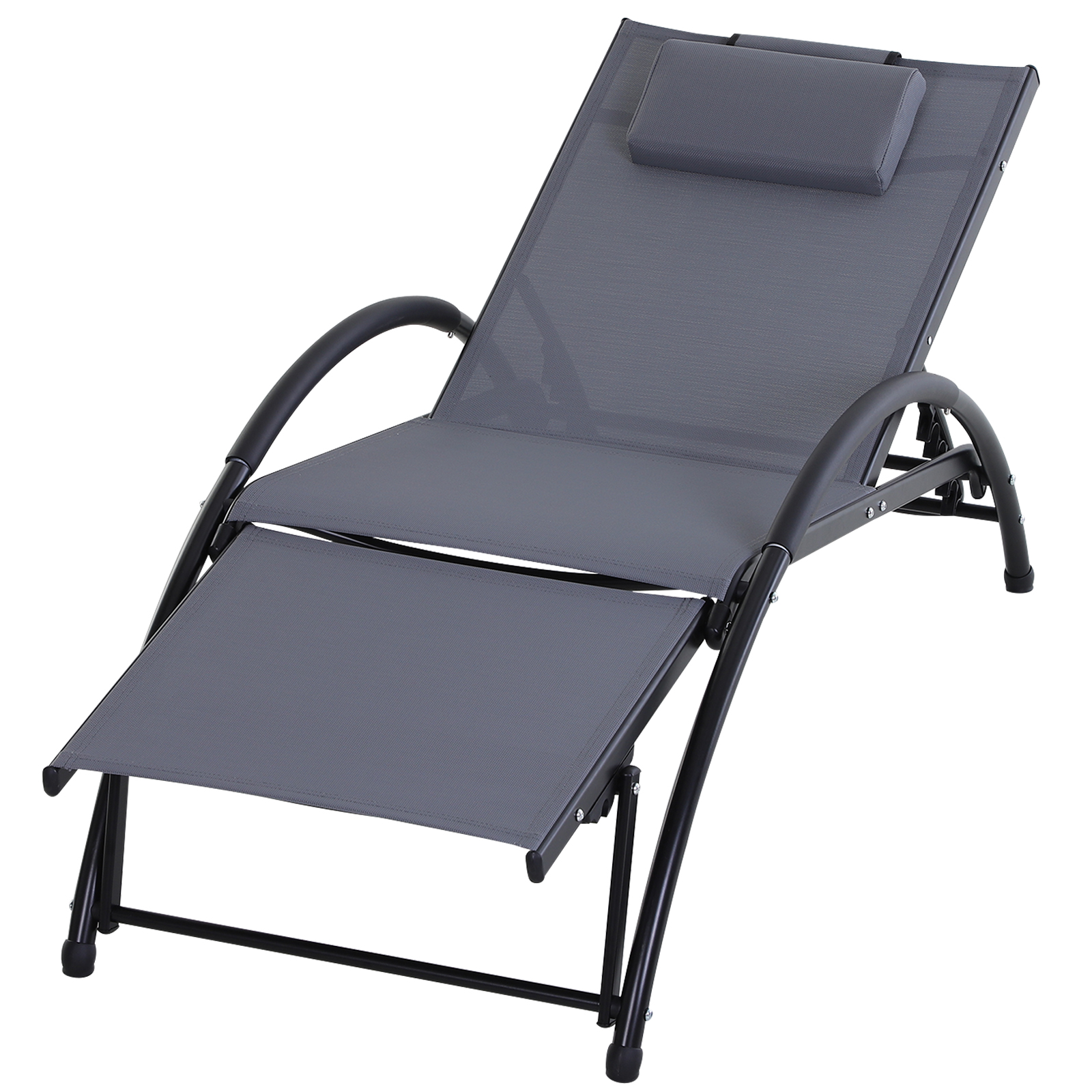Outsunny Tumbona de Jardín Reclinable con Respaldo Ajustable de 5 Niveles Reposapiés Regulable y Reposacabezas Extraíble 66x152x81 cm Gris