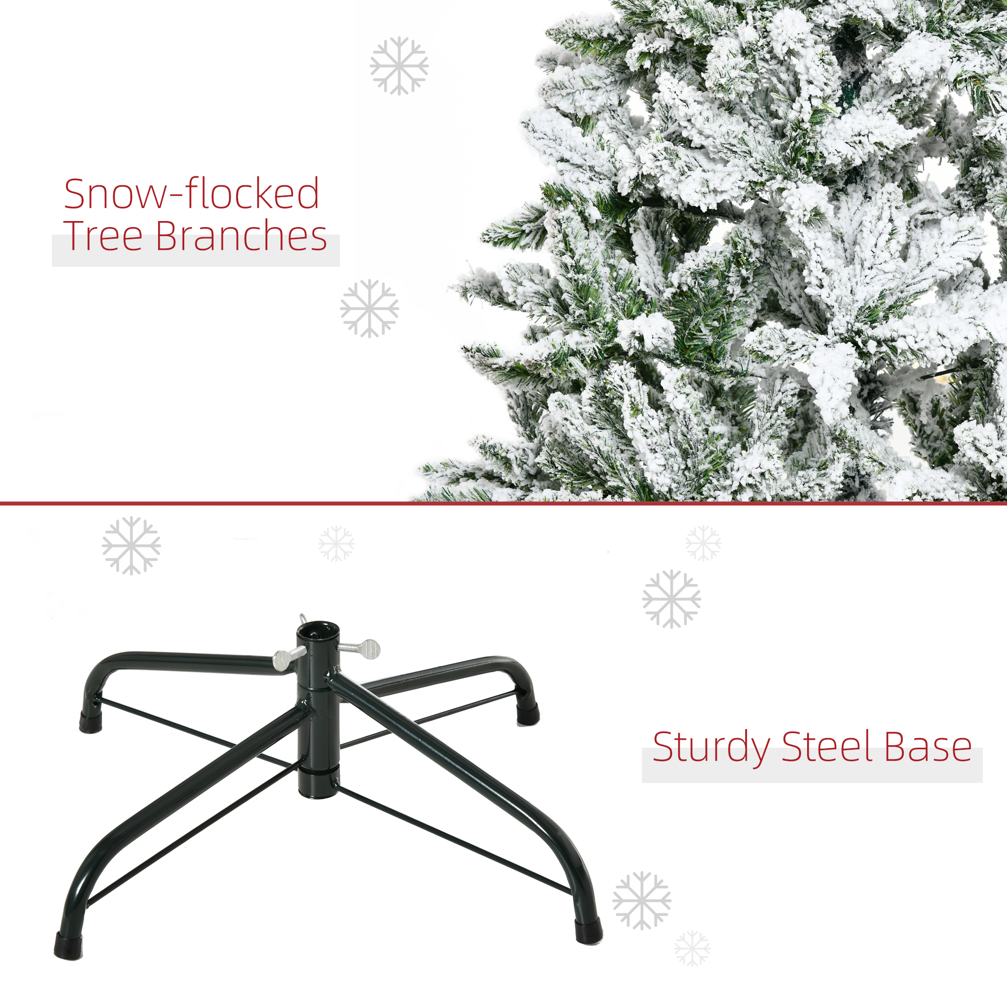 HOMCOM 5 Foot Snow Flocked Artificial Christmas Tree Xmas Pine Tree with 358 Realistic Branches, Auto Open and Steel Base, Green